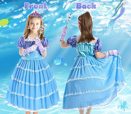 Miniatura 2 de PUNKSUIT Disfraz de Sirenita para niñas, disfraz de princesa sirena Ariel con accesorios