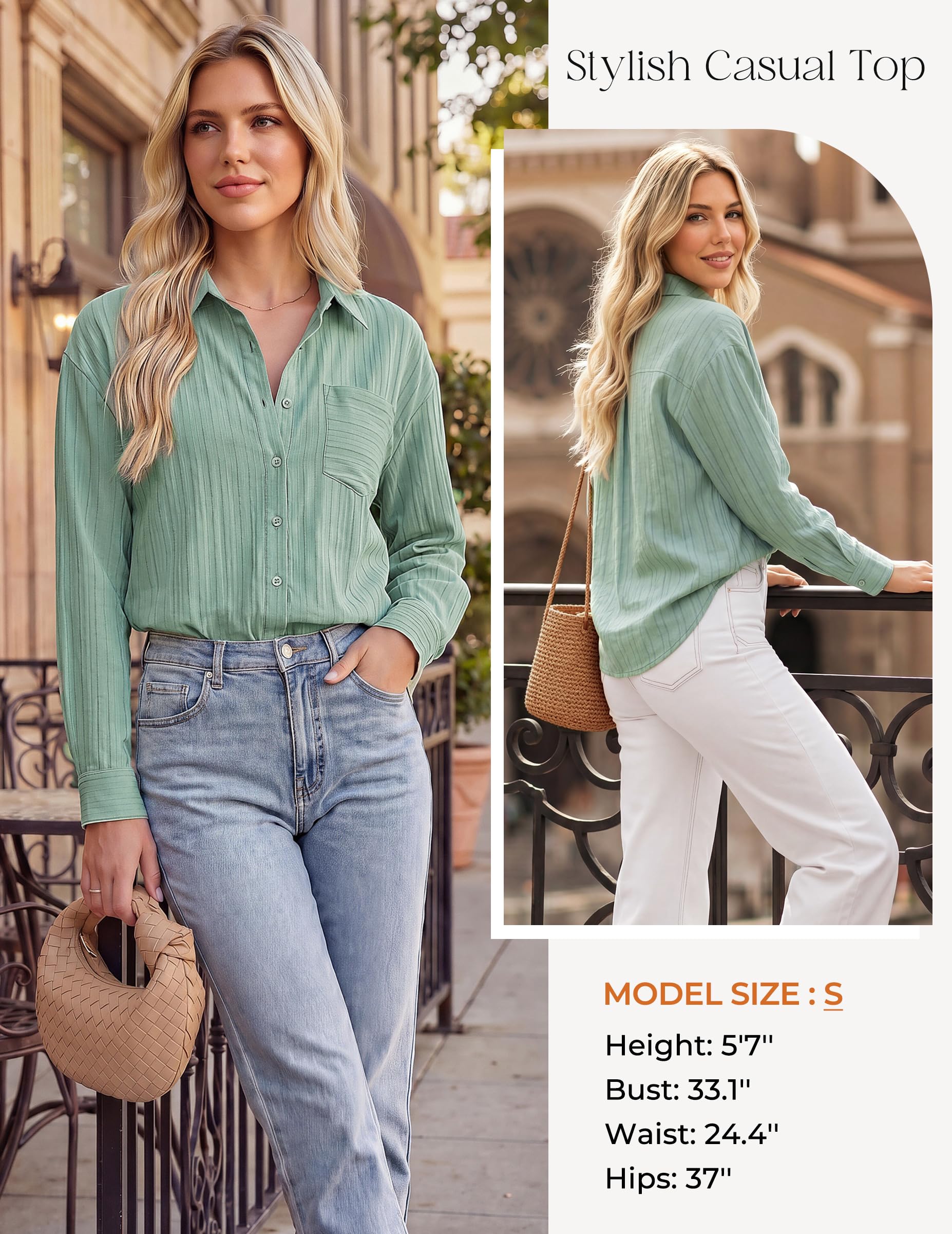 GRACE KARIN Bluse Damen 100% Baumwolle Lässig Button Down Shirts Oberteile