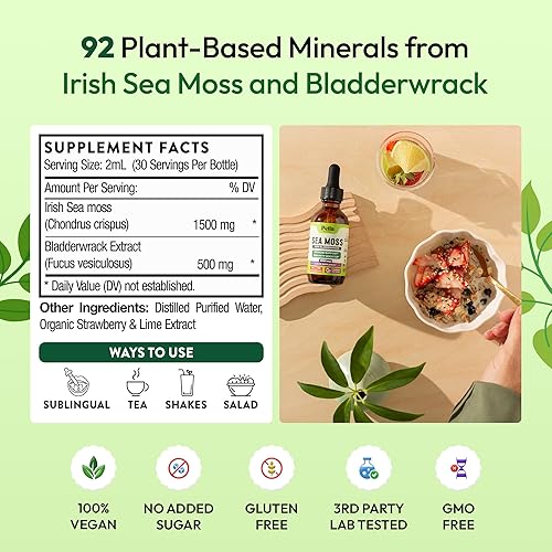 Miniatura 4 de Pella Nutrition Gotas de musgo marino orgánico con vejiga – Absorción 4 veces más rápida que el superalimento, gomitas y cápsulas de gel de musgo