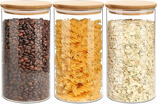 Recipiente hermético de almacenamiento de vidrio con tapa de madera (40 onzas), recipiente transparente para almacenamiento de alimentos con tapa de