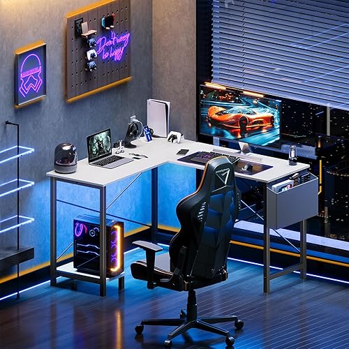 Miniatura 4 de DUMOS Escritorio en forma de L para computadora, mesa de esquina de 50 pulgadas, oficina en casa, escritura, estación de trabajo para estudiantes,