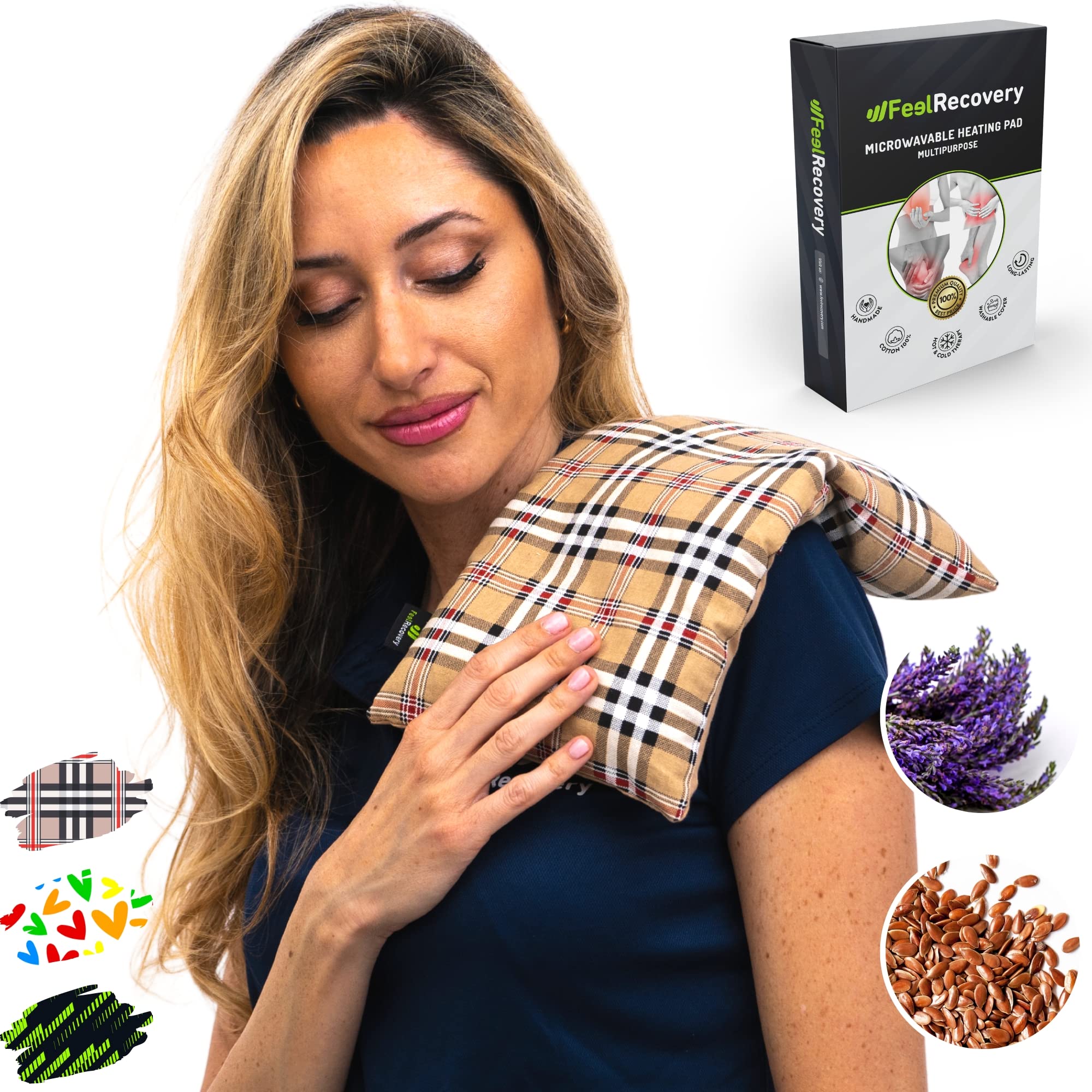 Bouillotte Sèche Graines de Lin - Coussin Chauffant Micro Onde contre Douleur Musculaire (35x18 cm) - Compresse Chauffante de Graines Aromatiques - Housse Lavable, 100% Coton et Odeur de Lavande