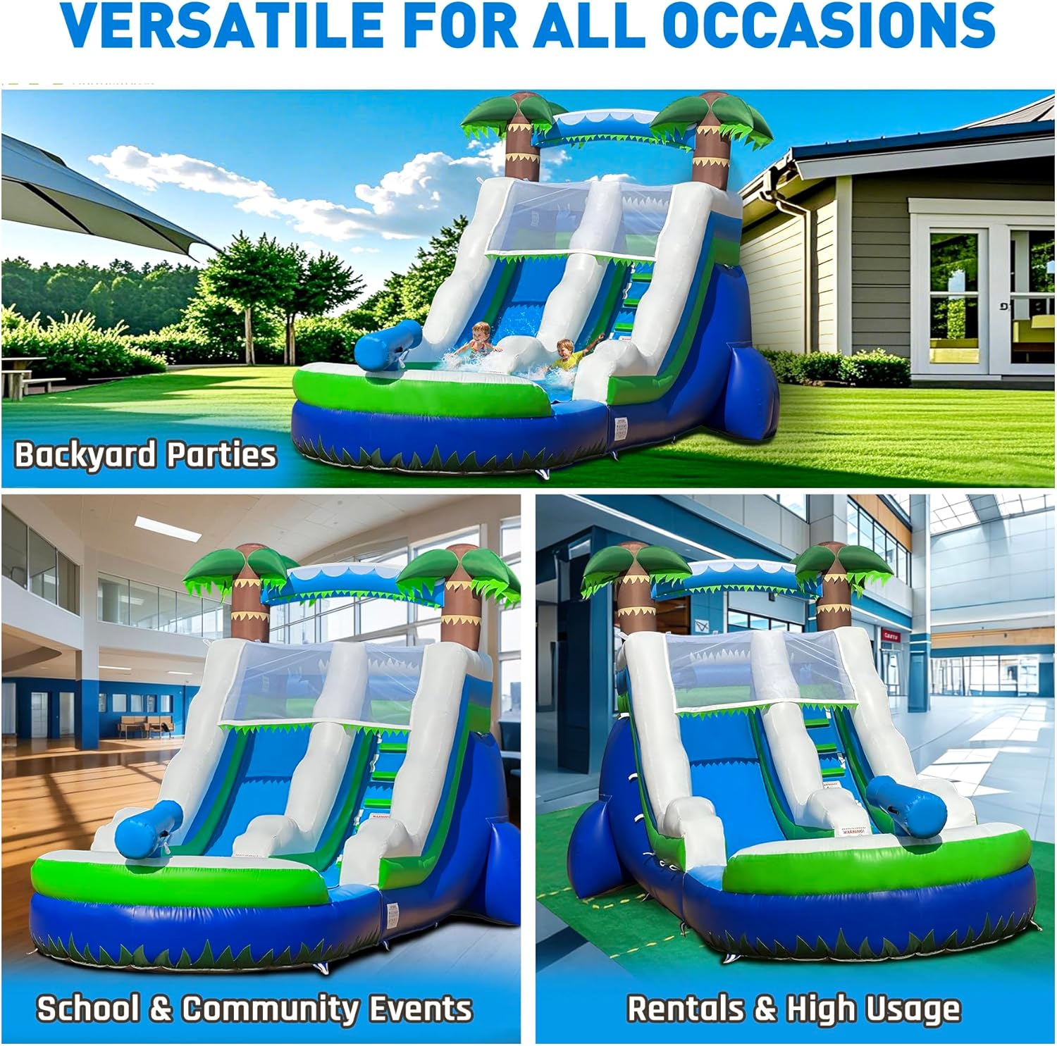 OZIS 23' Blue Commercial Grade Water Slide Inflatable with Replaceable Climbing and Pool Wet Dry Use, Tropical Lightweight Premium Water Slide for Summer Fun（with Blower）
