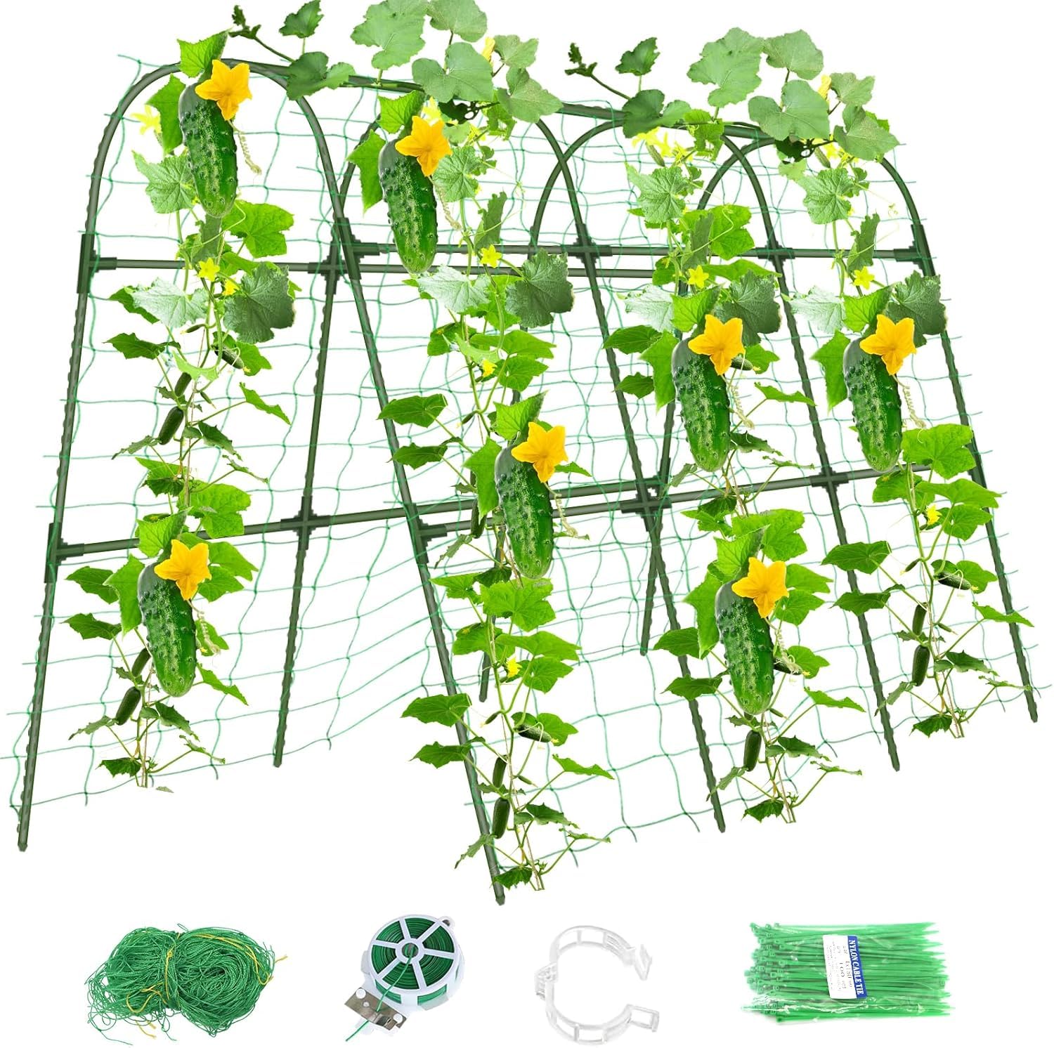 MQHUAYU Cucumber Trellis for Raised Bed,U-Shape Garden Trellis for Climbing Plants Outdoor, Metal Arch Vegetables Trellis, Plant Support for Vine (Green, 47.2x47.2 X21.6)