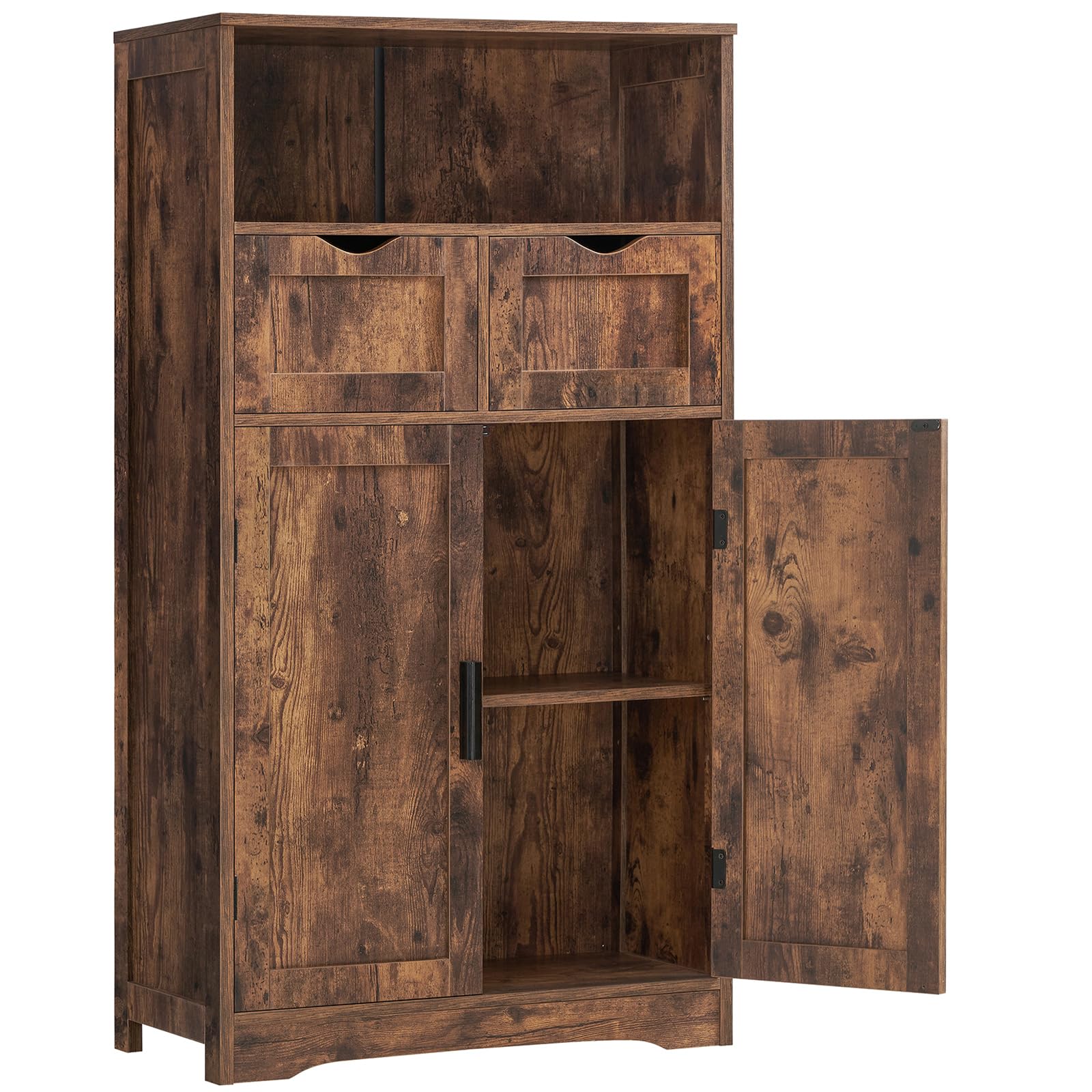 Iwell Storage Cabinet with 2 Drawers & Adjustable Shelves, Cupboard, Floor Cabinet for Living Room, Home Office, Rustic Brown