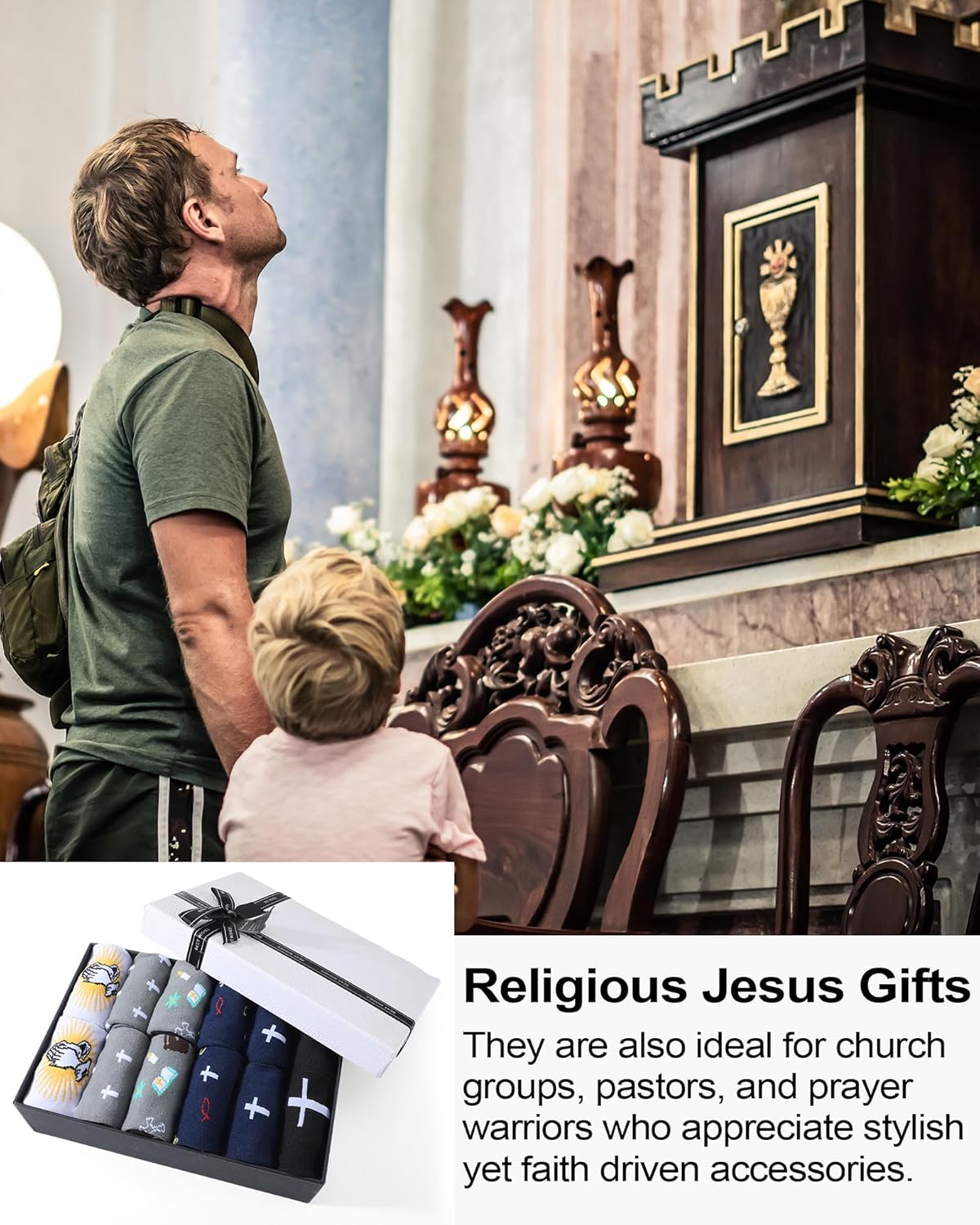 Shihanee 6 Pairs Christian Socks for Men Novelty Religious Jesus Crew Sock Pastor Appreciation Gifts Valentine's Day Gifts - Image 2