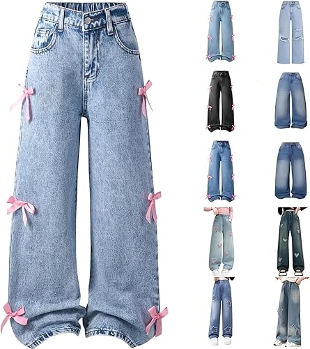 Jeans For Girls 10-12,Girls Jeans Baggy Cute Jean Kids Y2K Denim pants with Pock