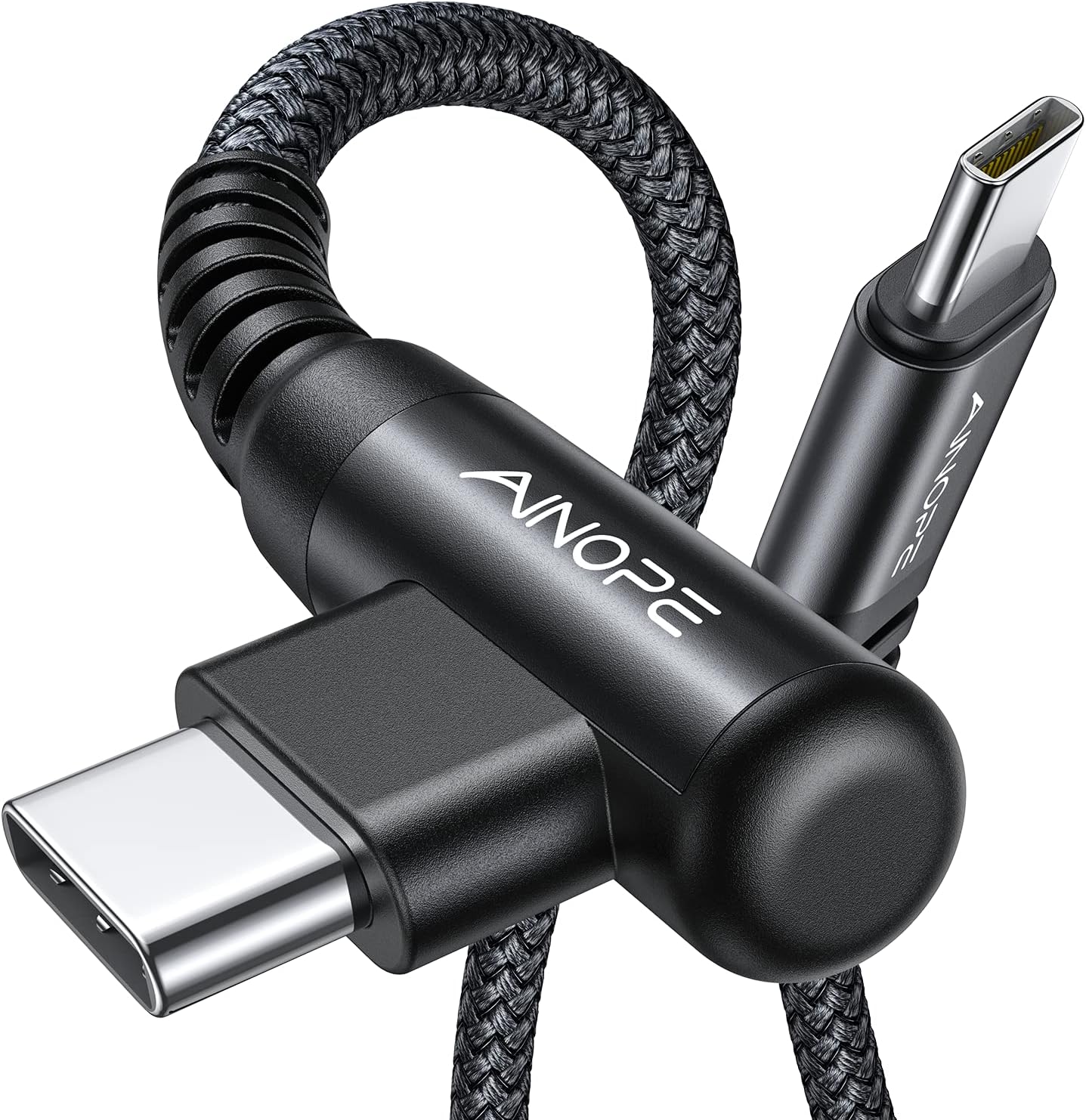 AINOPE USB C Cable 60W 2-Pack 6.6ft Nylon Braided USB C to USB C Cable Type C Charger Fast Charging Right Angle USBC Cable Charger Cord for iPhone 16 Pro Max 15 Plus Samsung S24 S23 iPad Pro Black