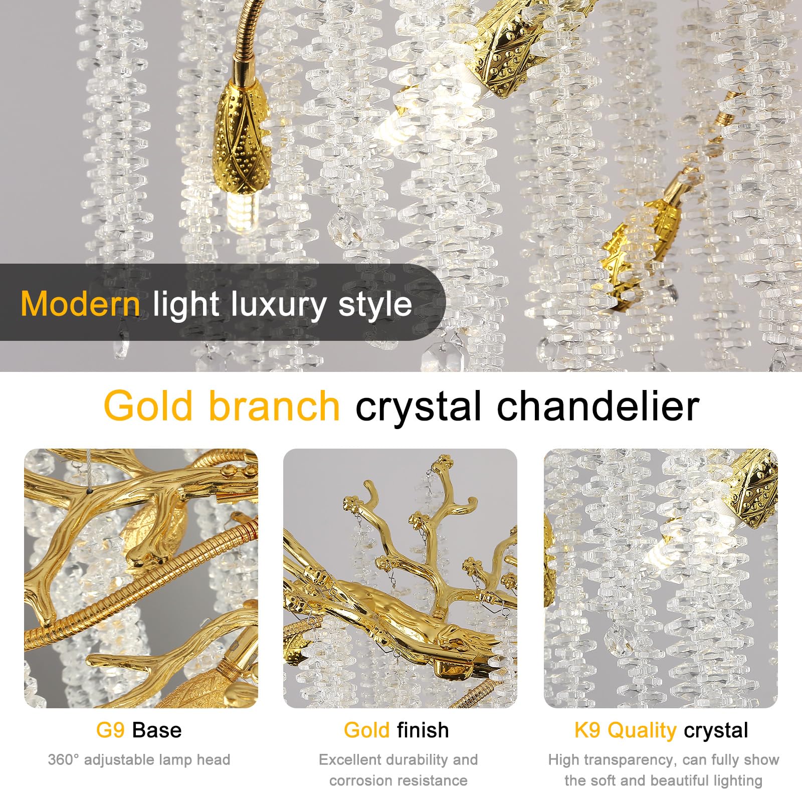 LáMpara De Araña Cristal Moderna,Lujosa Redondo Dorada LáMpara Colgante,Cristal K9 Colgaban De Las Ramas,Lampara Techo Colgante,Lamparas Para Salón Dormitorio Comedor L120cm
