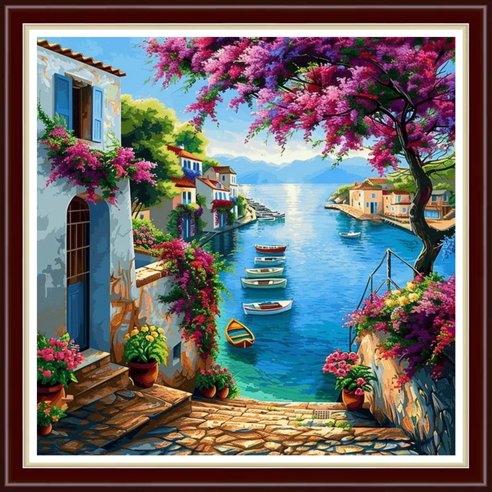 Fanxvivy Stamped Cross Stitch Kits for Beginners Full Range of Cross Stitching Preprinted Embroidery Kits for Adults, 11CT Embroidery Pattern Needlepoint Kits-Seaside Scenery 18×18 inchs