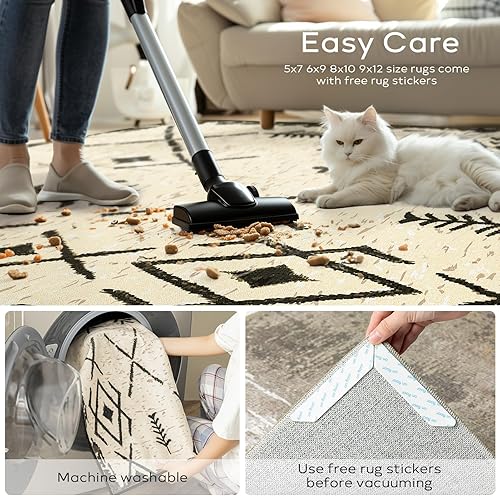 Miniatura 141 de Ashler - Alfombras bohemias vintage de 5 x 8 pies para sala de estar, lavables a máquina con parte trasera antideslizante, alfombra para interiores