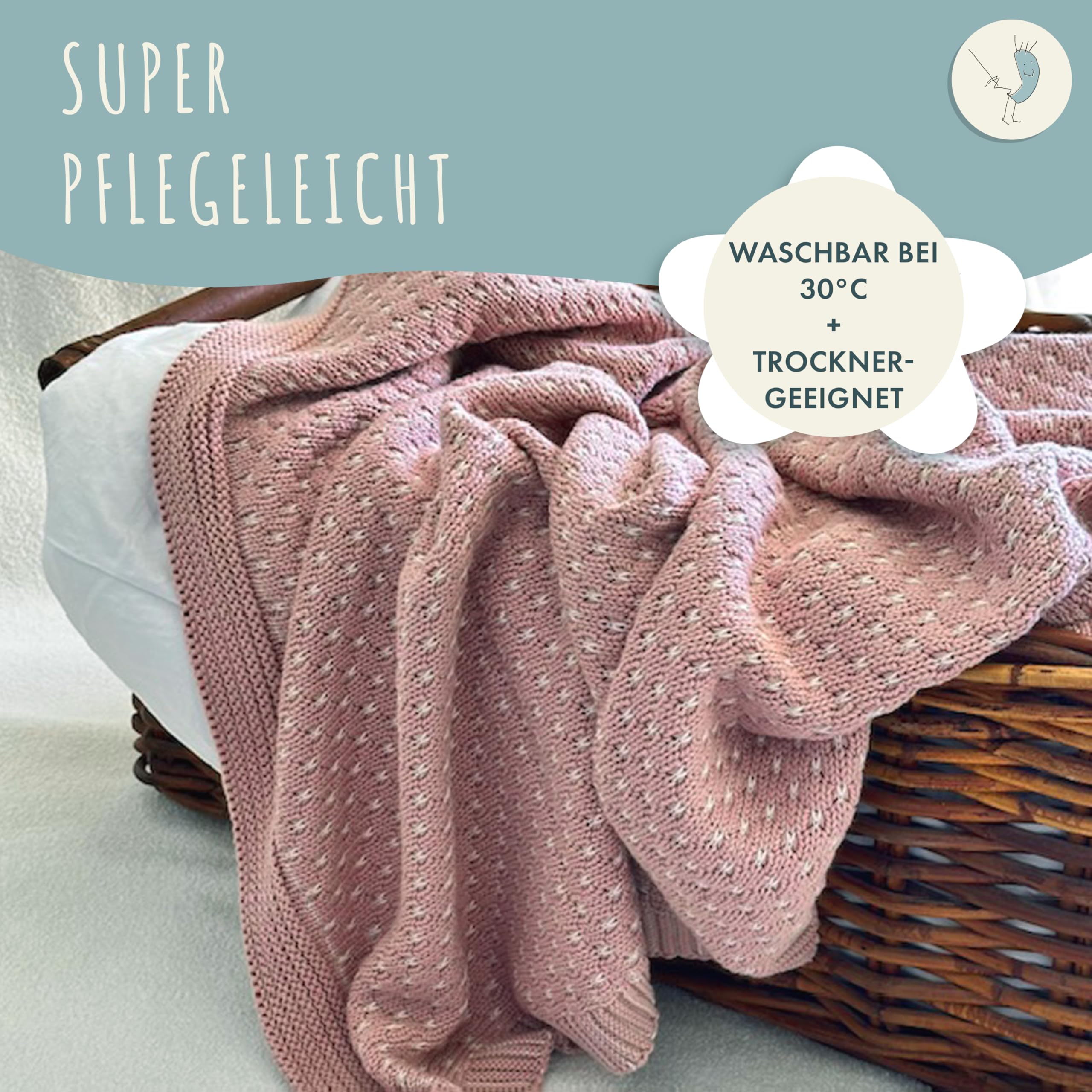 Babydecke aus Baumwolle, gestrickt, 80×100 cm, Öko-Tex | Für Kinderwagen, Babybett & Kuschelzeit, weich, atmungsaktiv, Geschenkbox inklusive