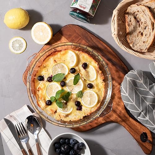 Miniatura 3 de SWEEJAR Molde de vidrio para hornear (paquete de 2), plato redondo para hornear de 9.5 pulgadas para cena, plato antiadherente con borde ondulado