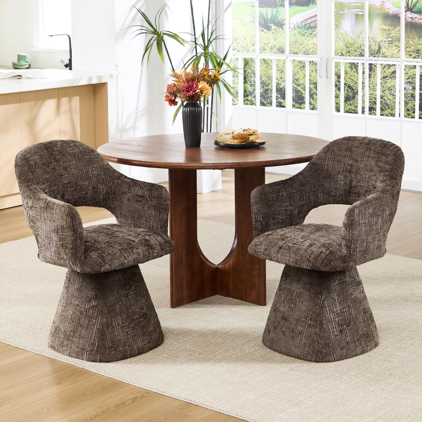 DAYALANE Retro Dining Chairs 2PCS,Swivel Kitchen Chairs,Chenille,Brown โ image 1