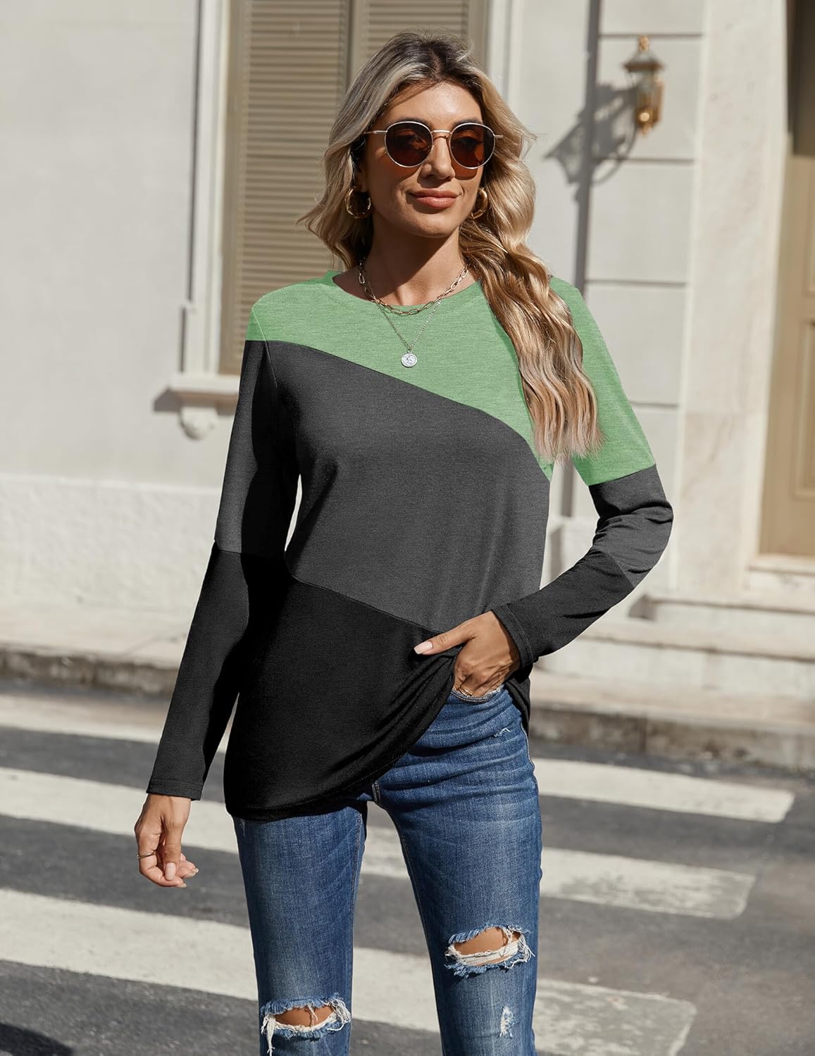 Zeagoo Women's Color Block Tops Long Sleeve Fall Tunic Top Casual Round Neck Pullover Shirts Dressy Work Outfit 2025 - Image 2
