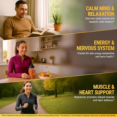 Miniatura 5 de Gomitas de glicinato de magnesio de 500 mg con vitamina B6 100 mg para adultos y niños, alta absorción, sin OMG, sin gluten, alivio del estrés,