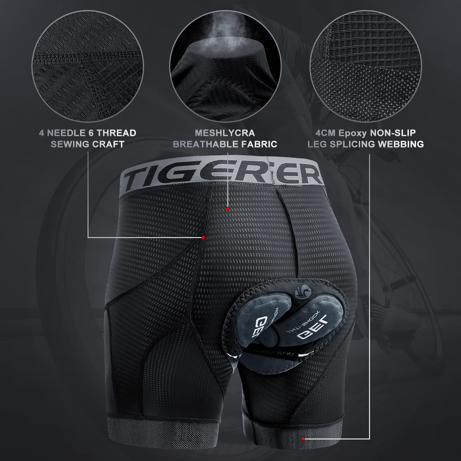 X-TIGER Ciclismo Uomo 5D Gel Imbottito Boxer Traspirante Biancheria Intimo Mutande Pantaloncini da Ciclismo Bici