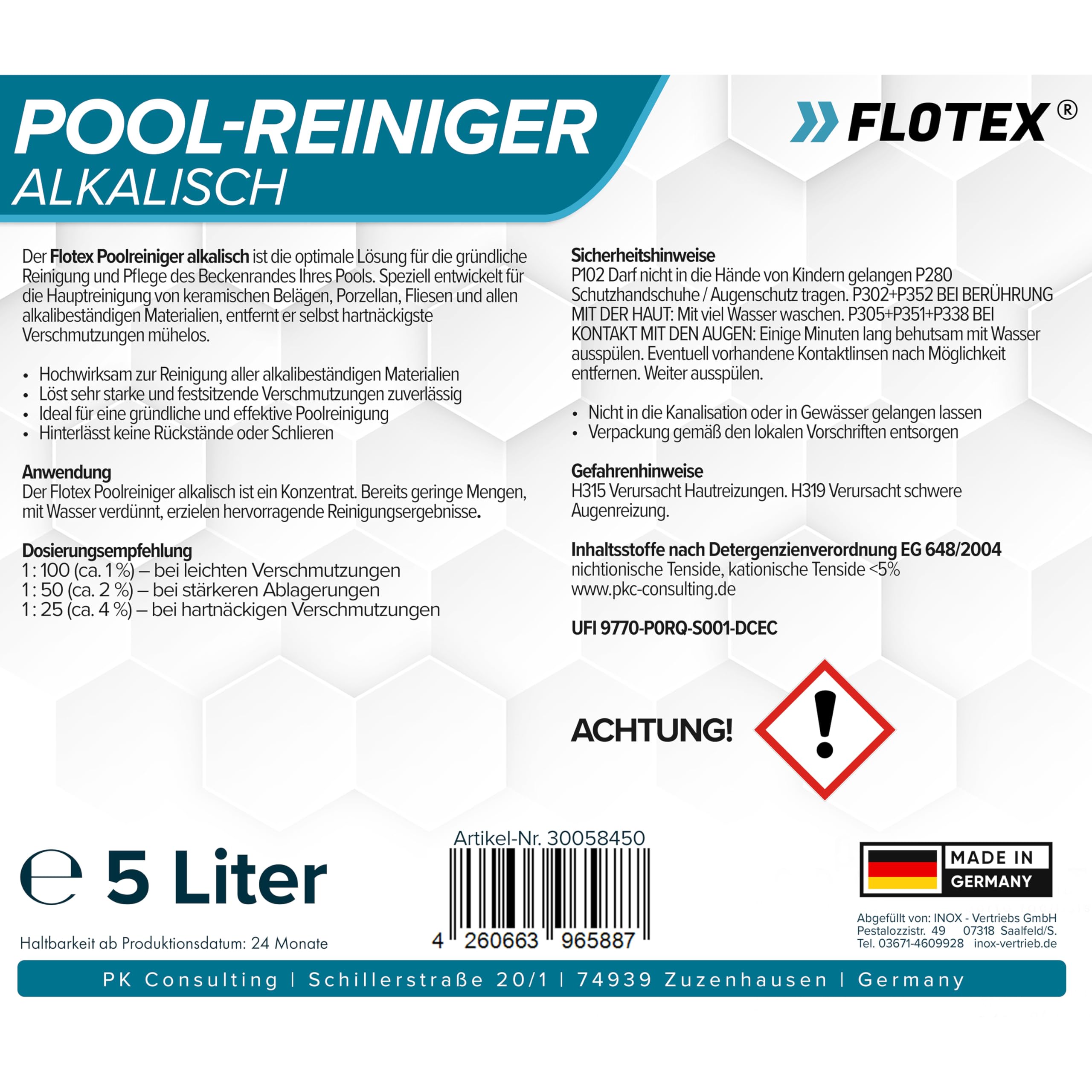 Hocheffektiver Pool Randreiniger alkalisch 5L | Poolrandreiniger für Folienpools | Effektiver Pool Folienreiniger | Beckenrandreiniger Pool für Fliesen, Keramik und Folie