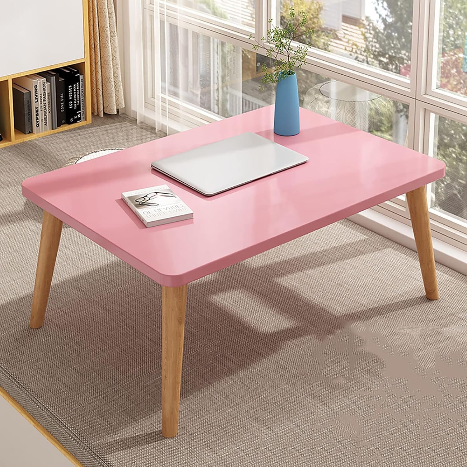 Wooden Foldale Coffee Table Rectungler Sofa Center Tea Table for living Room Bedroom Hallway (Pinke)