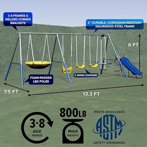 Miniatura 8 de Sportspower Juego de columpio de metal galvanizado 'Swing and Play' (6 años de garantía) 2 columpios+de pie, 2 deslizadores romanos para