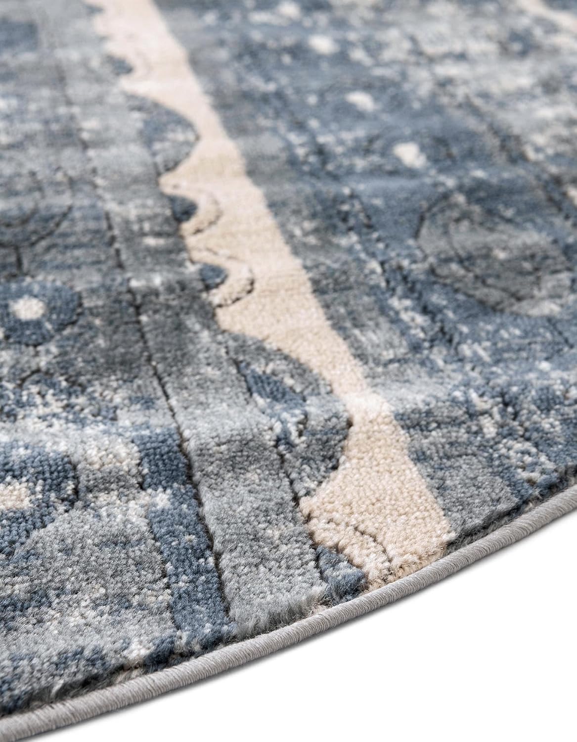 Rugs.com - Oregon Collection Rug – 7 Ft Round Blue Stain-Resistant Rug – Retro Tribal Design for Bedrooms, Dining Rooms, and Entryways