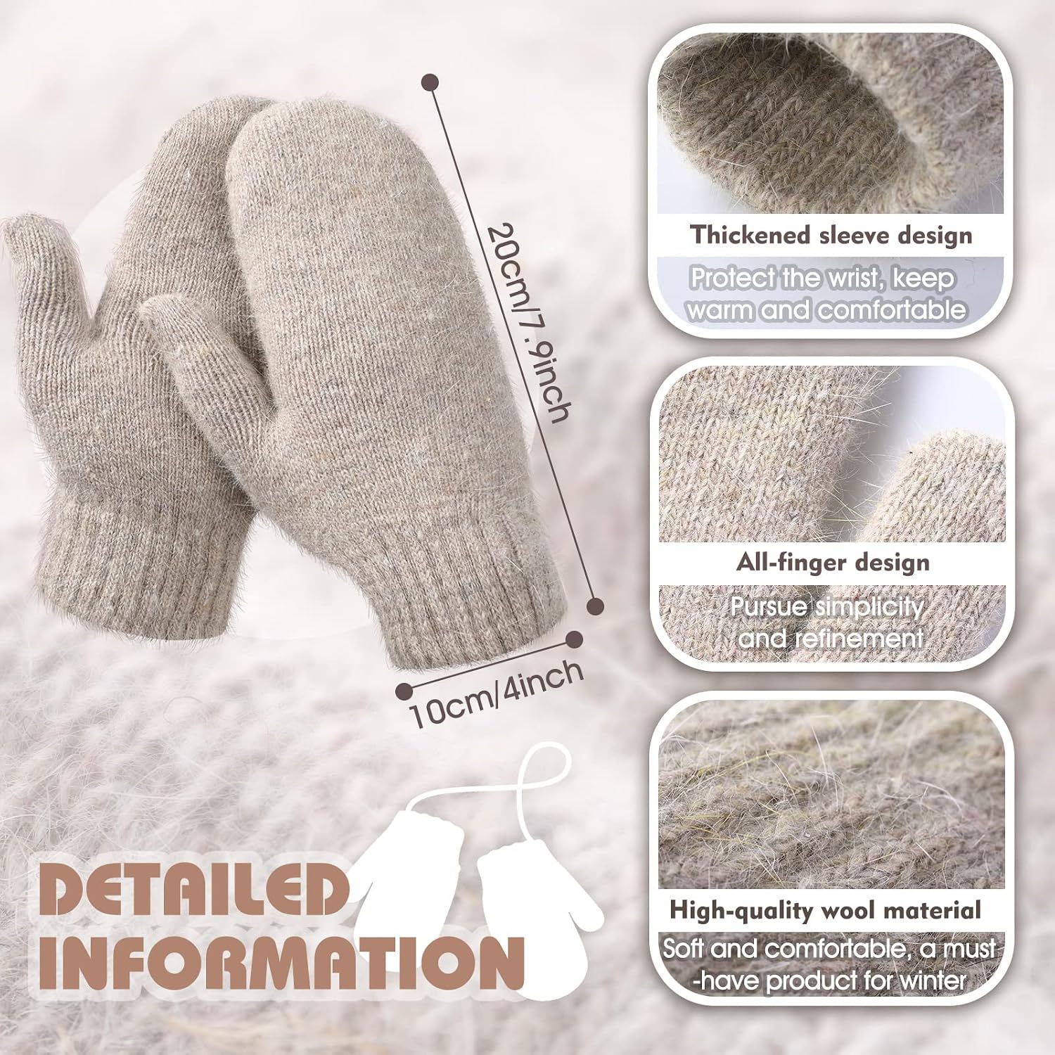 Hicarer Women's Winter Mittens - Knitted Gloves, Warm Fleece & Double Wool