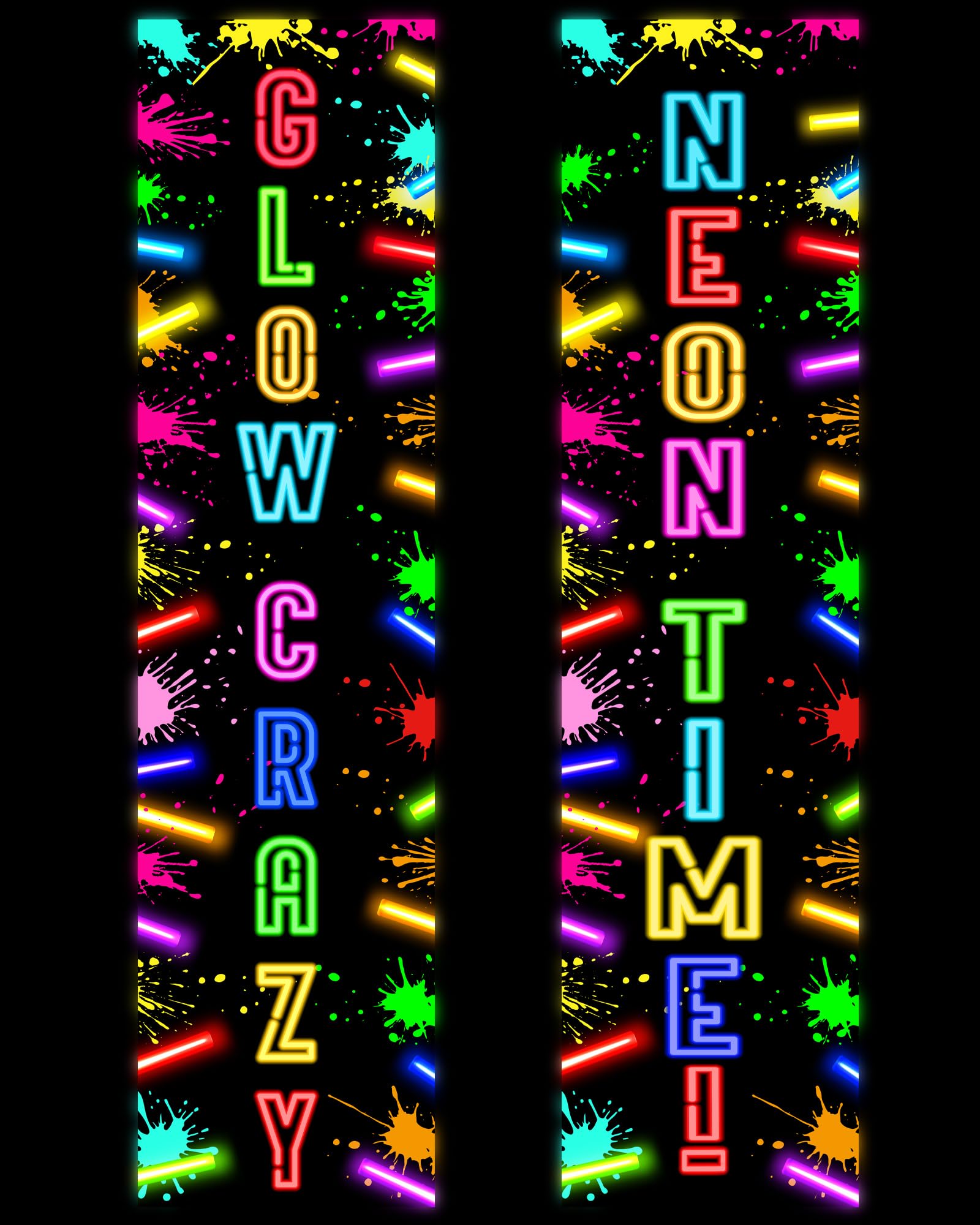 FuWeave Glow in The Dark Door Banner Rave Christmas Party Decorations Porch Sign Door Hanger Black Light Photography Backdrop Decor for Neon Party