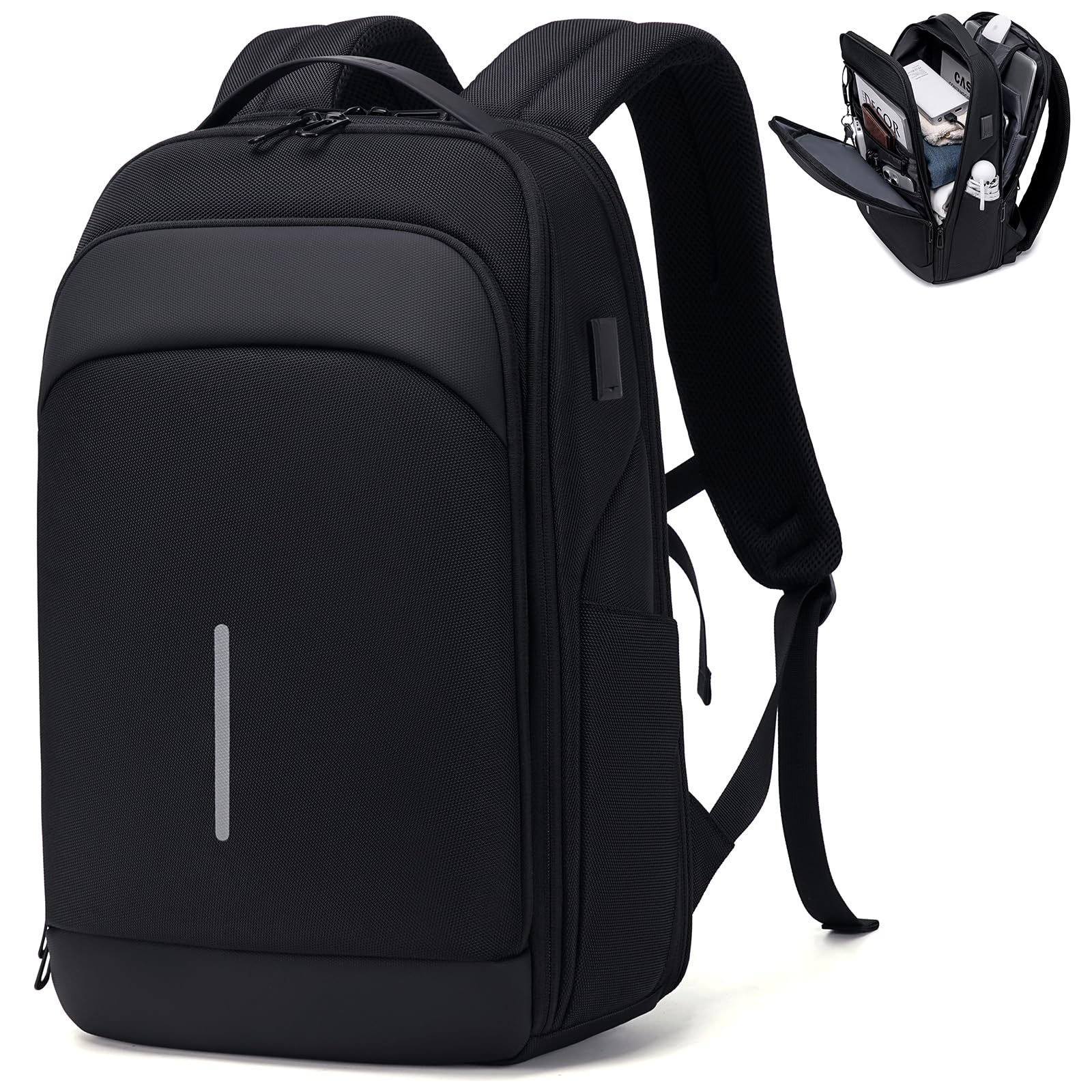 Business Backpack for Men, 15.6 Inch Laptop Backpack with USB Port, Water Resistant Travel Carry on Flight Approved Computer Backpack, Black Mens Laptop Bag for Work/College