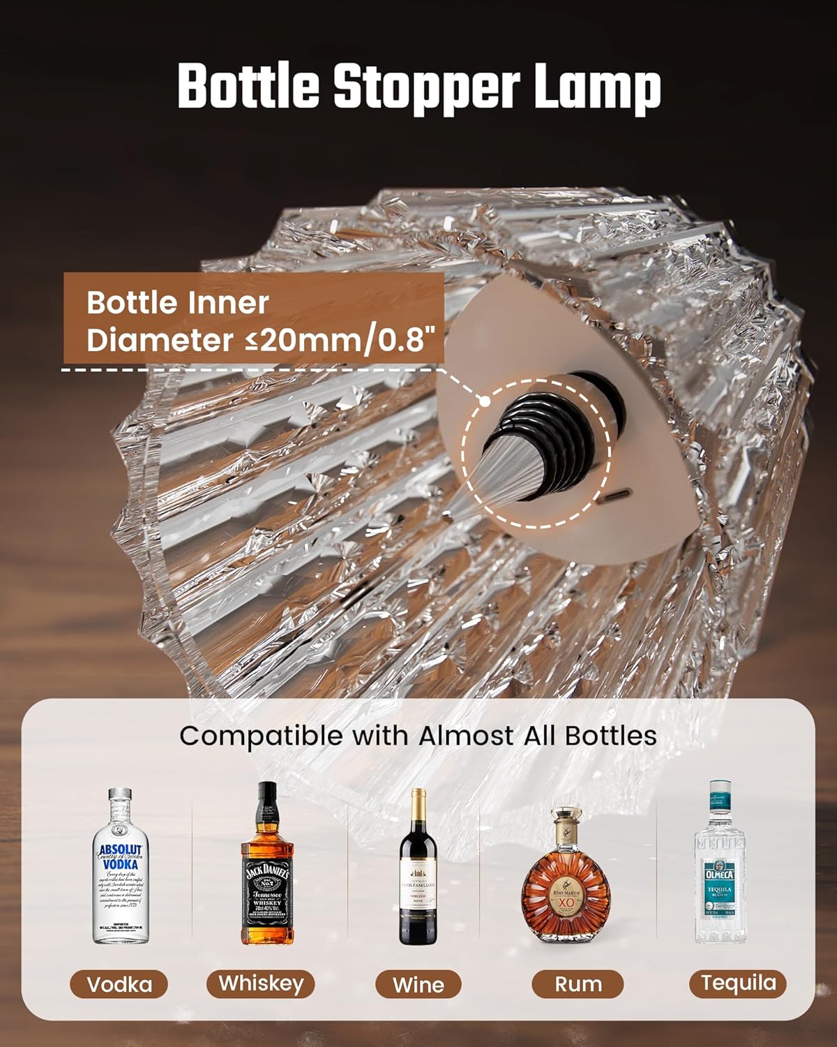 Wireless Bottle Lamp USB Rechargeable with Crystal Lampshade, 3-Color Touch Control Bottle Light Smooth Dimming, Wine Bottle Lamp for Bar Décor, Home, Kitchen & Party Lighting, 2-Pack