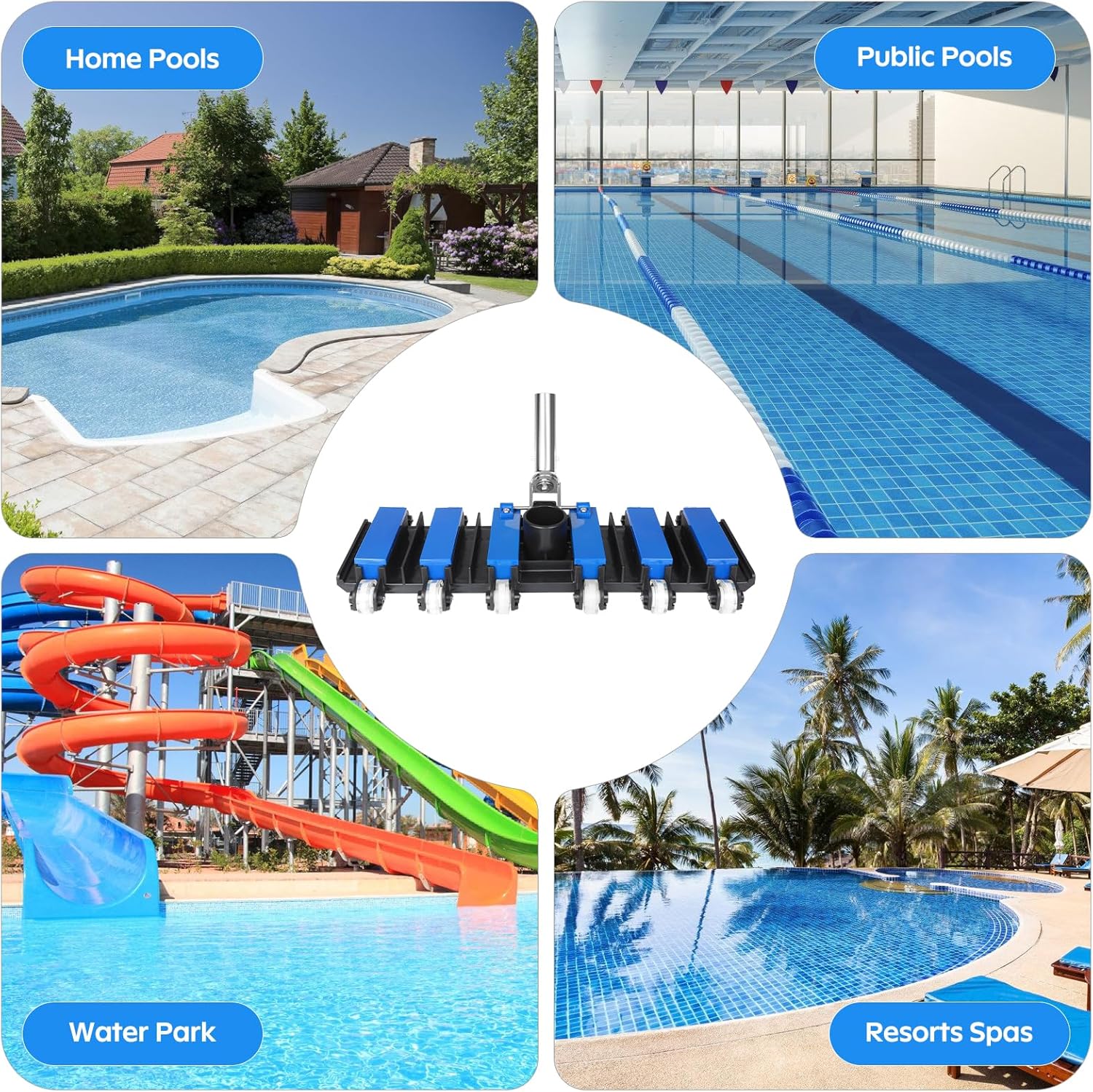 Pool Vacuum Head, Manual Pool Vacuum for Inground and Above Ground Pools Flexible Swivel Pool Head with Integrated Bottom Brush Swimming Pool Head for Absorb - 19 Inch Brush