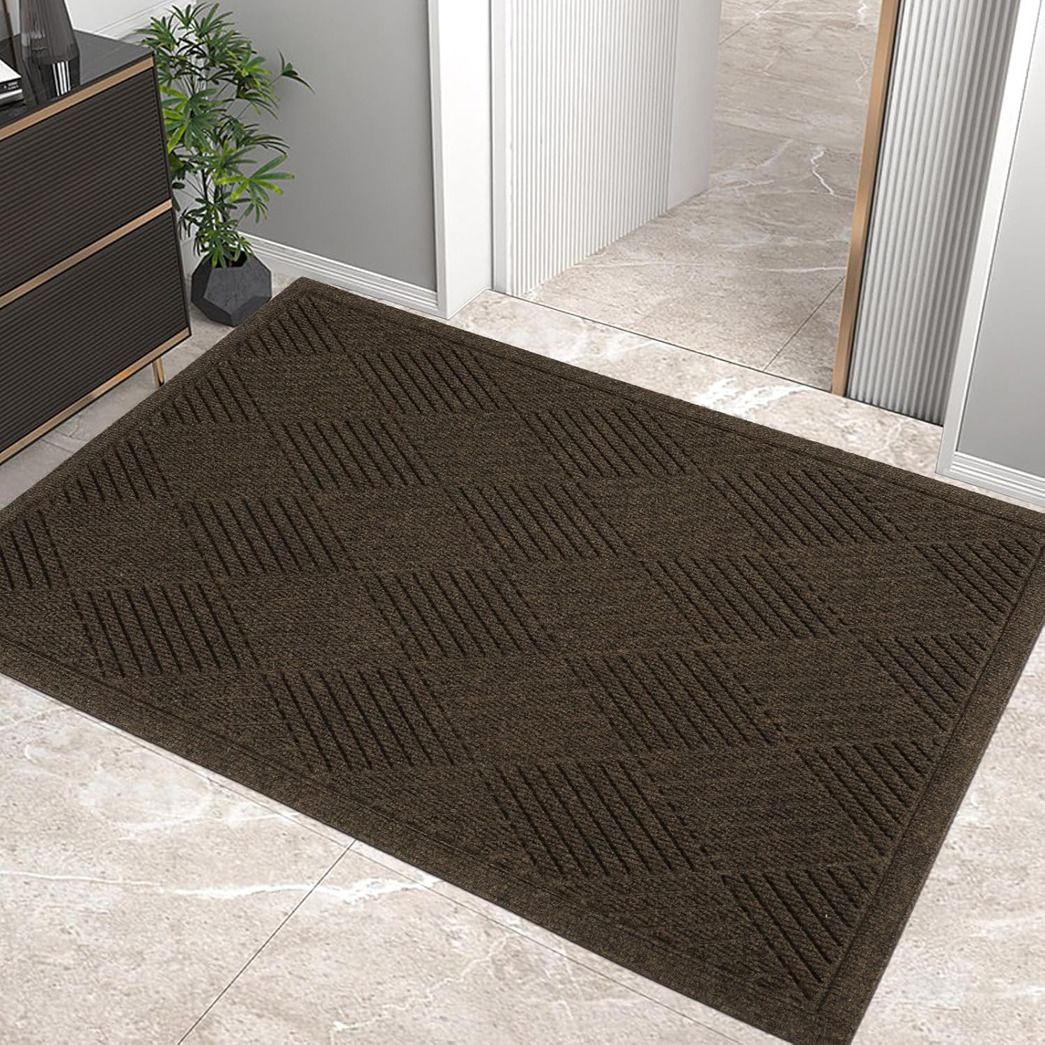 Sturdy Front Door Mat, Absorbent Muddy Dirt Resist Welcome Door Mats Outdoor Indoor, Stain and Fade Resistant, Non-Slip Rubber Backing Low Profile Doormat for Entryway, 36×24, Brown Brown 2' x 3' (Rectangular)
