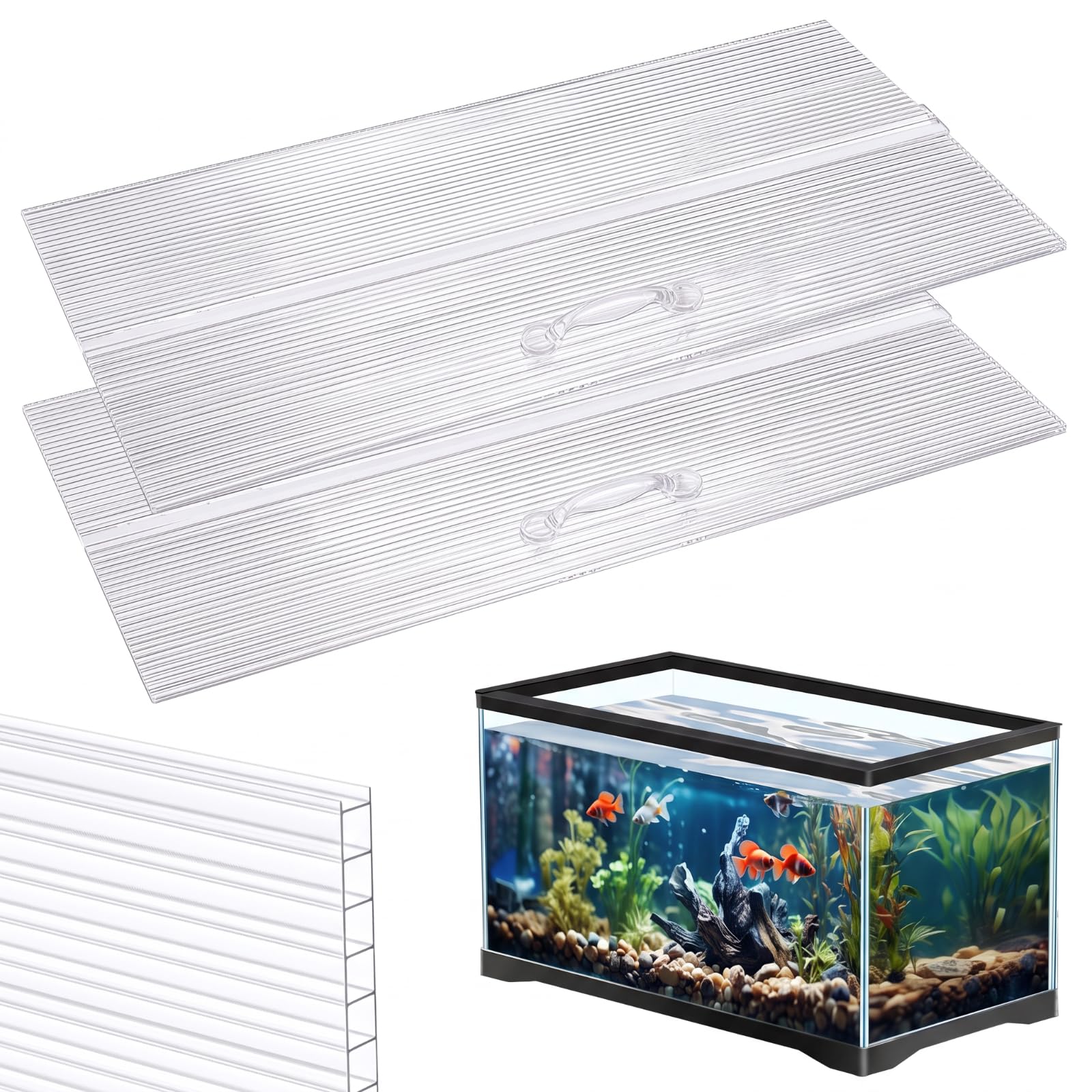 Sieral Lot de 2 auvents transparents en polycarbonate pour serre d'aquarium 58 x 29 x 0,6 cm pour aquarium de 100,6 / 150 litres avec support central - Couvercle d'aquarium