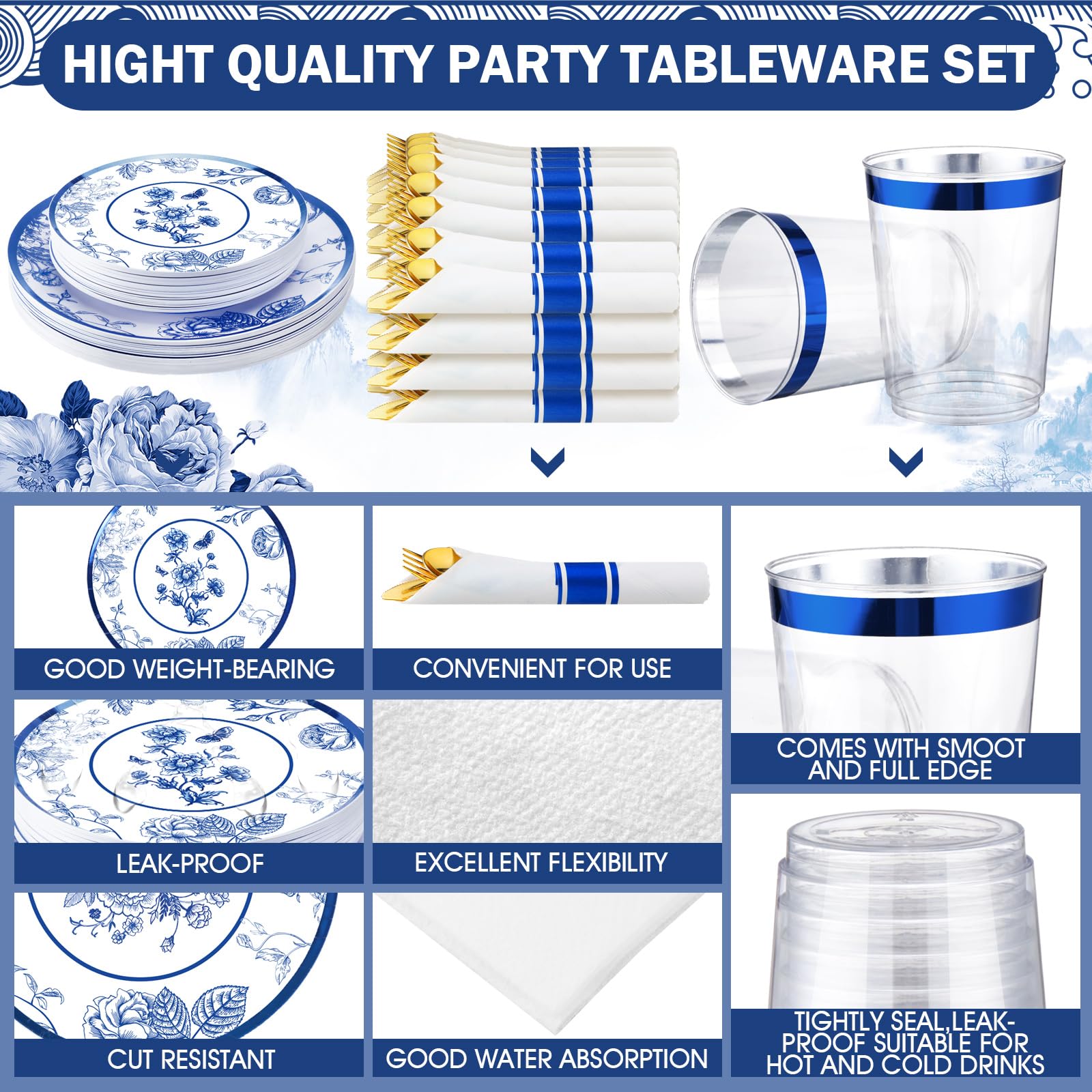 Snapklik.com : Suttmin 350 Pcs Plastic Dinnerware Set For 50 Guests ...