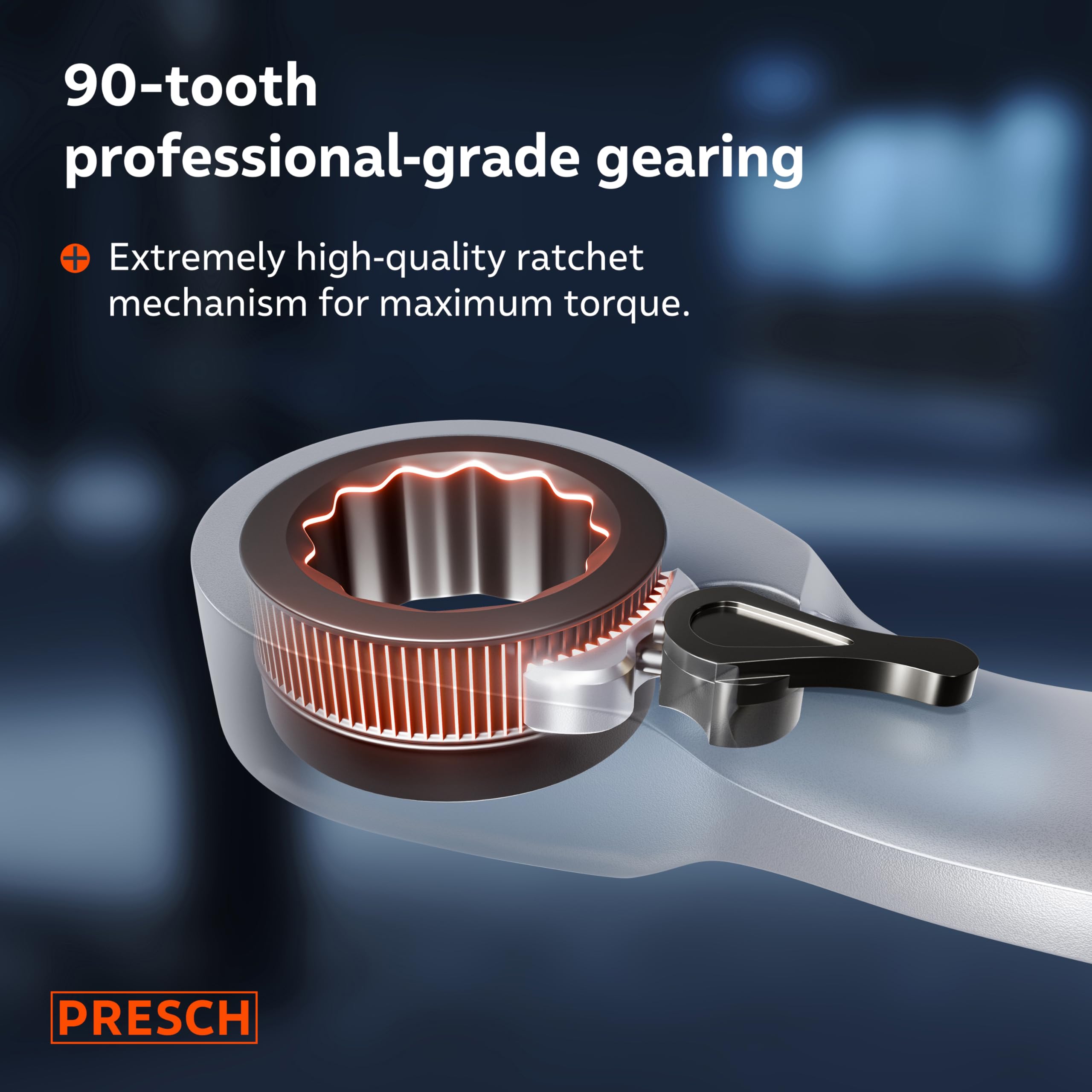 PRESCH Ratchet Spanner Reversible 12mm, Minimal Return Angle (4°, 90 Teeth), 15° Offset for Tight Spaces, Precision-machined - Image 4