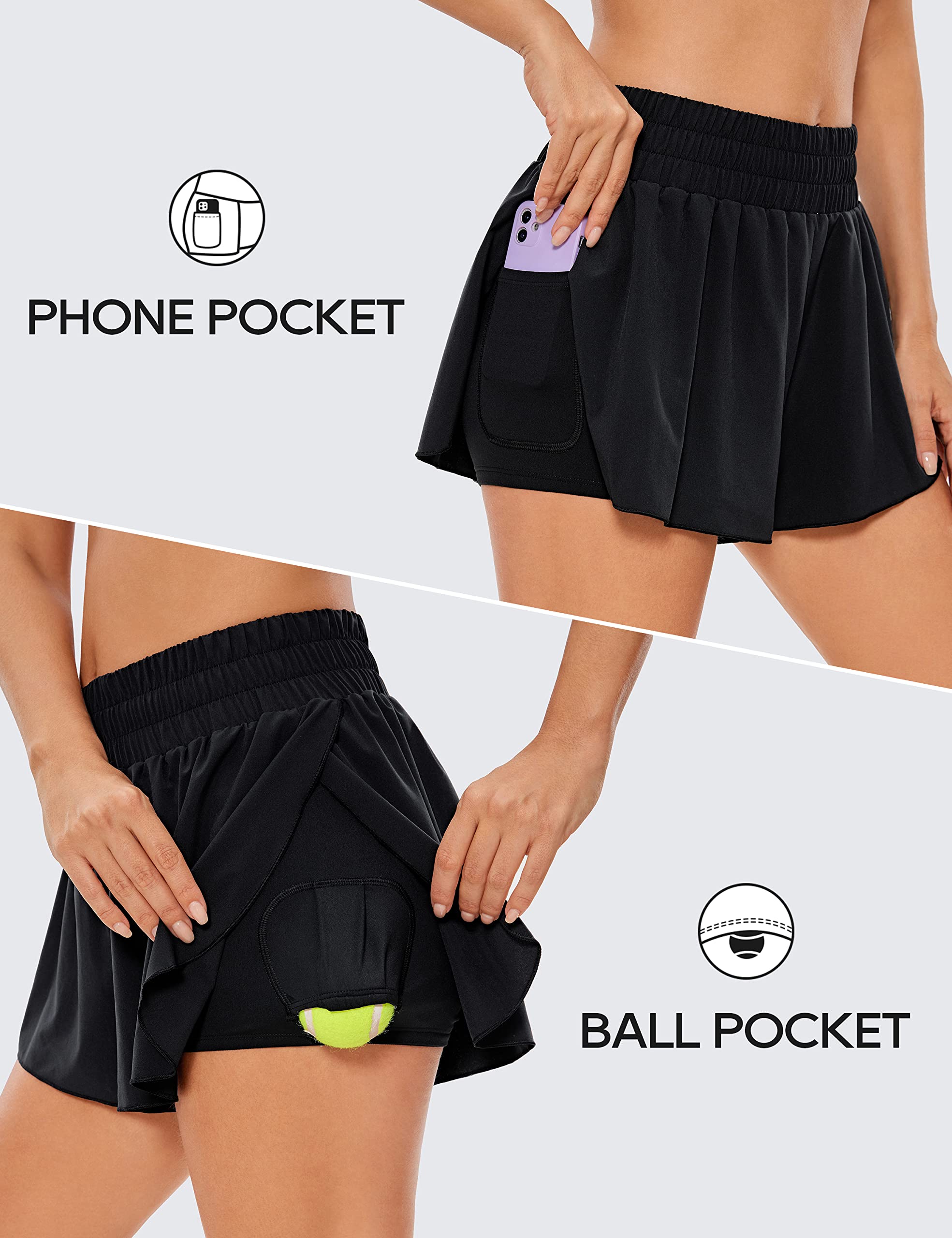 CRZ YOGA 2 - in - 1 Flowy Running Women's Shorts Jupe de Tennis à séchage Rapide à Haute Taille
