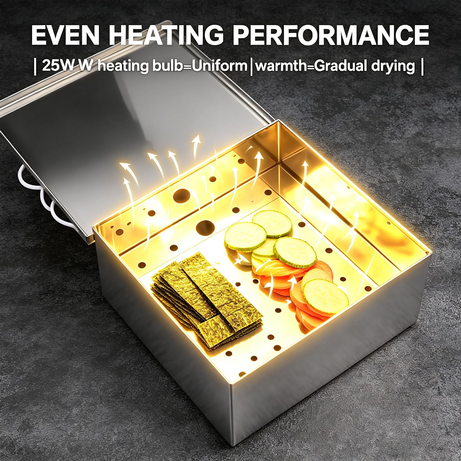 Scatola di Essiccazione Multifunzione in Acciaio Inox per alghe, Sushi e Verdure con Lampada riscaldante.