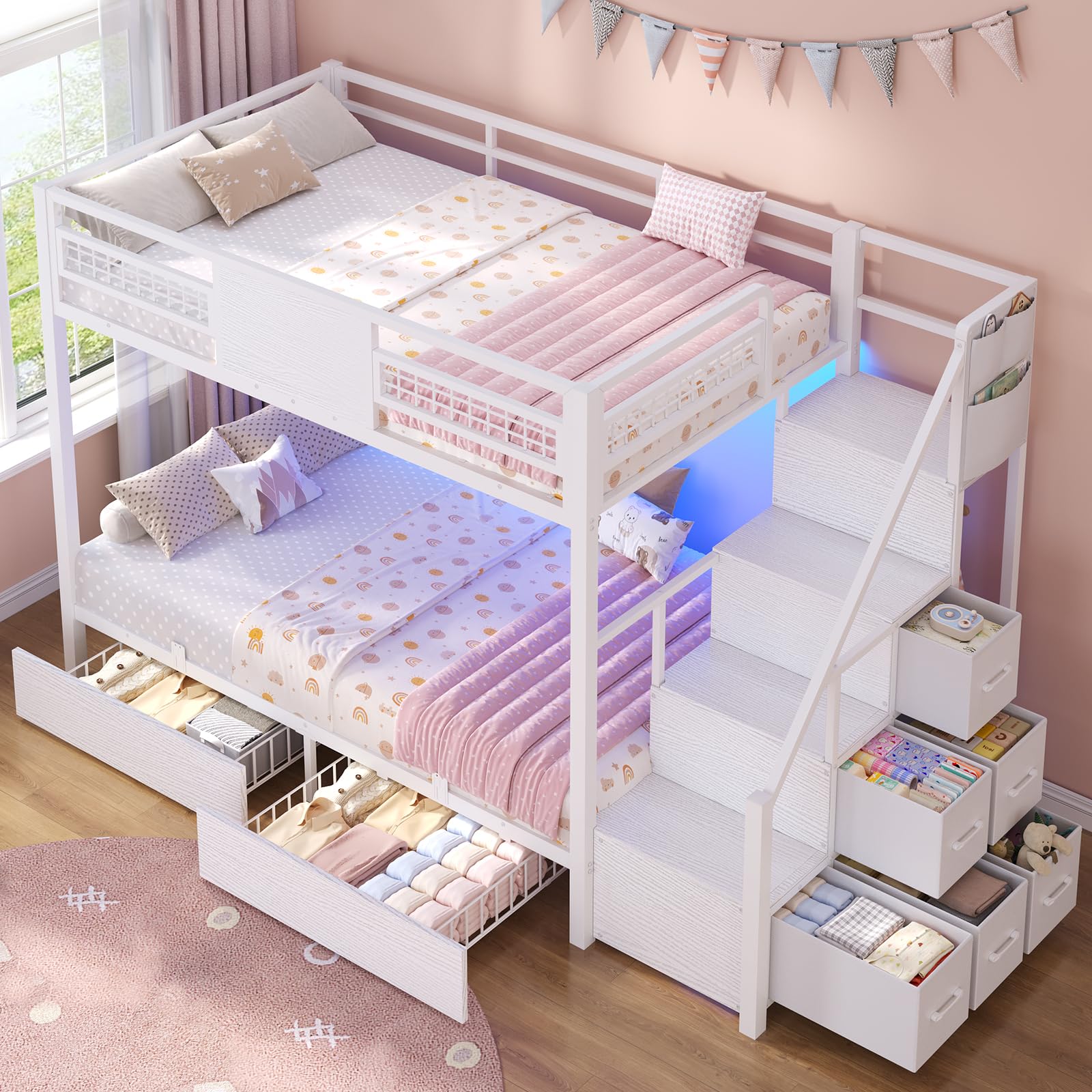BTHFST LED Stairs Bunk Bed