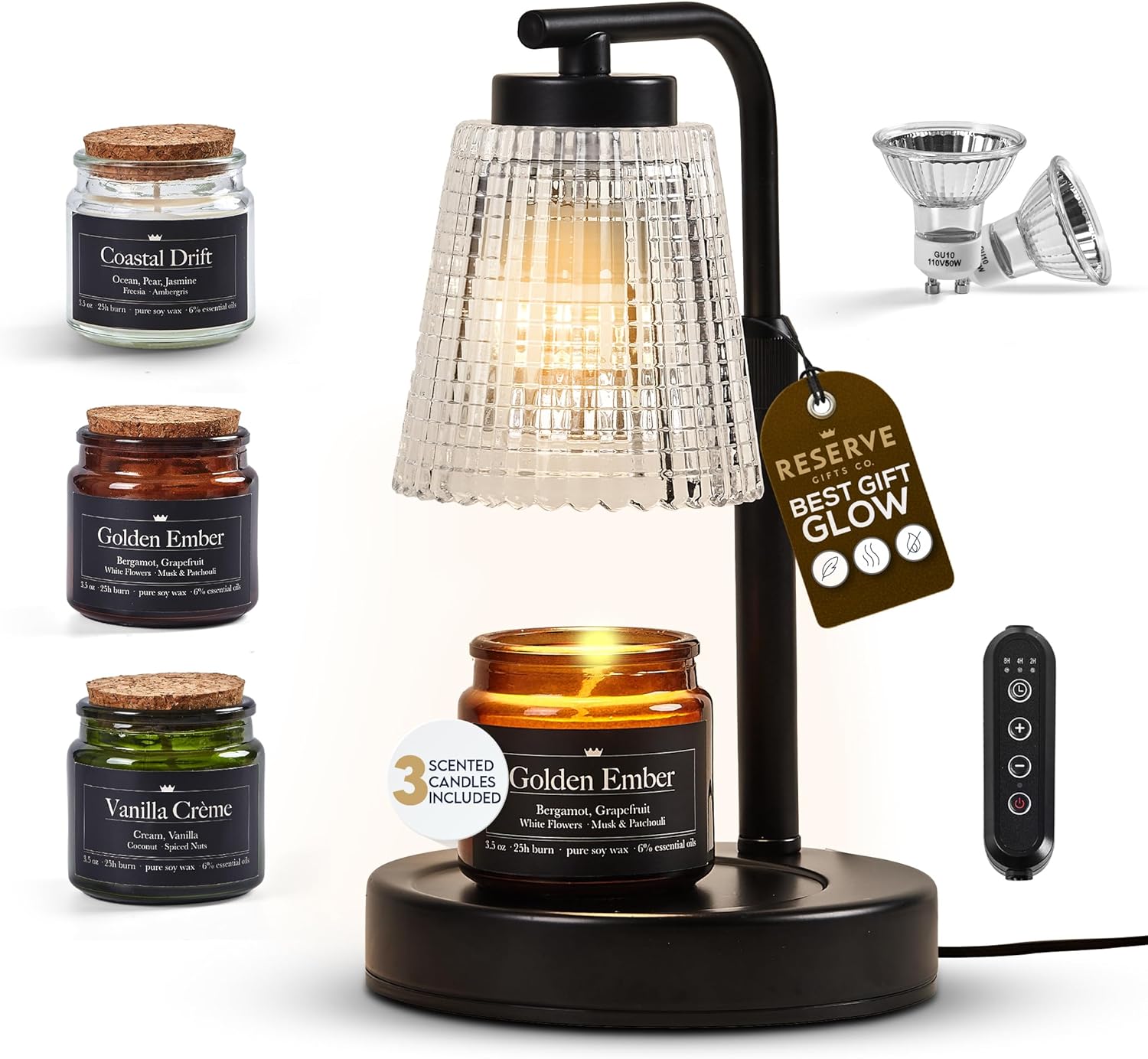 キャンドルウォーマーランプギフトセット プレミアムソイキャンドル3本、エッセンシャルオイル6%、調節可能なタイマー(2/4/8H)