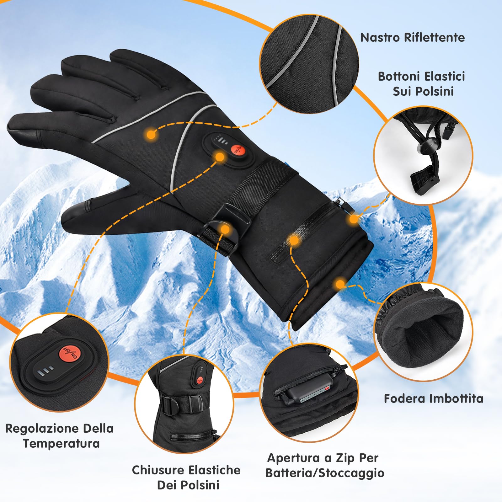 Guanti Riscaldabili per Uomo e Donna - 6000mAh Batteria Ricaricabile, 3 Livelli di Temperatura, Touchscreen - per Sci, Moto, Ciclismo