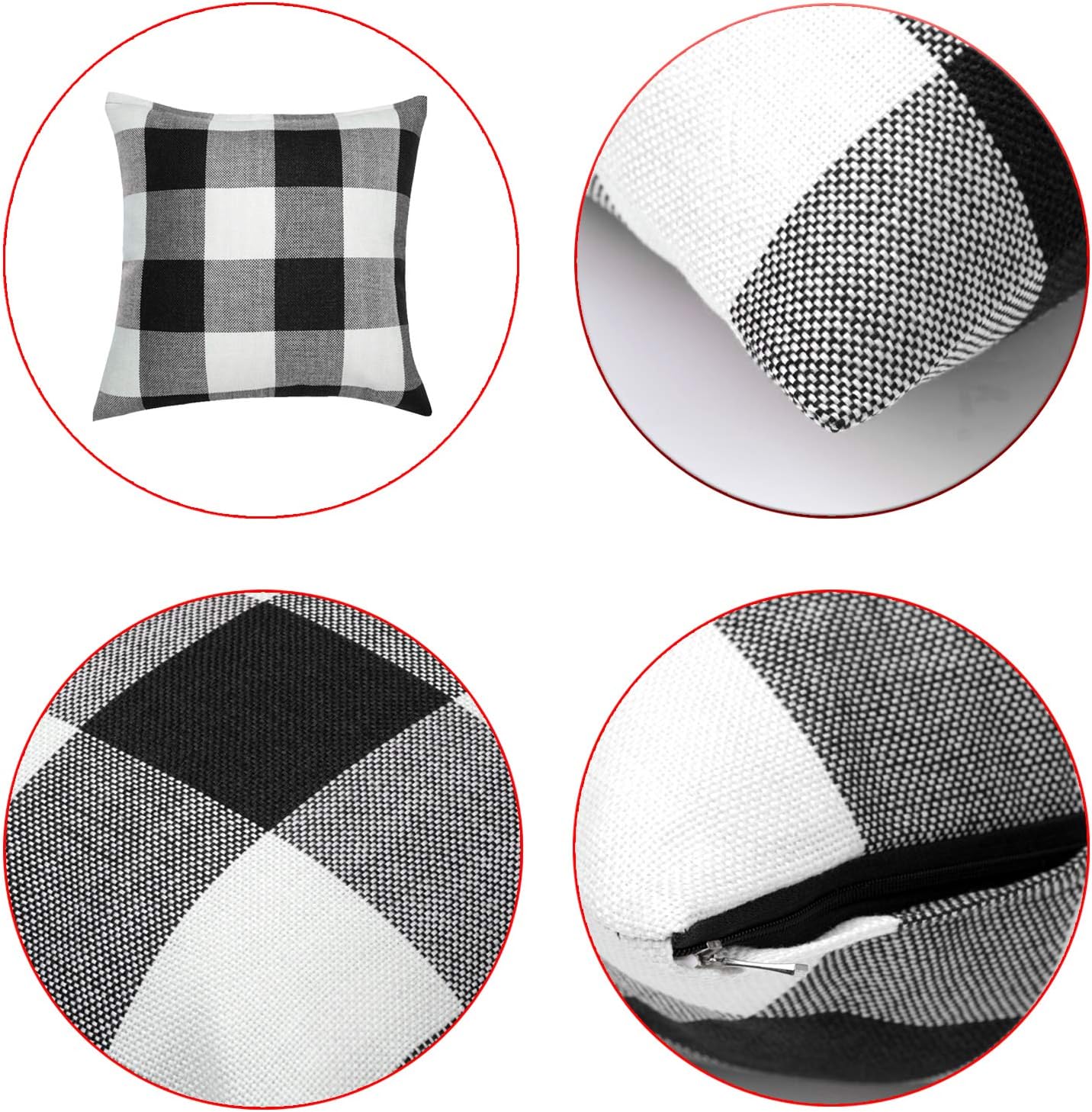 Aneco 4 Pack 18 × 18 Inch Pillow Cover Buffalo Plaid Black White Check Plaid Cushion Classic Tartan Linen Pillow Cover Sofa Bedroom Car