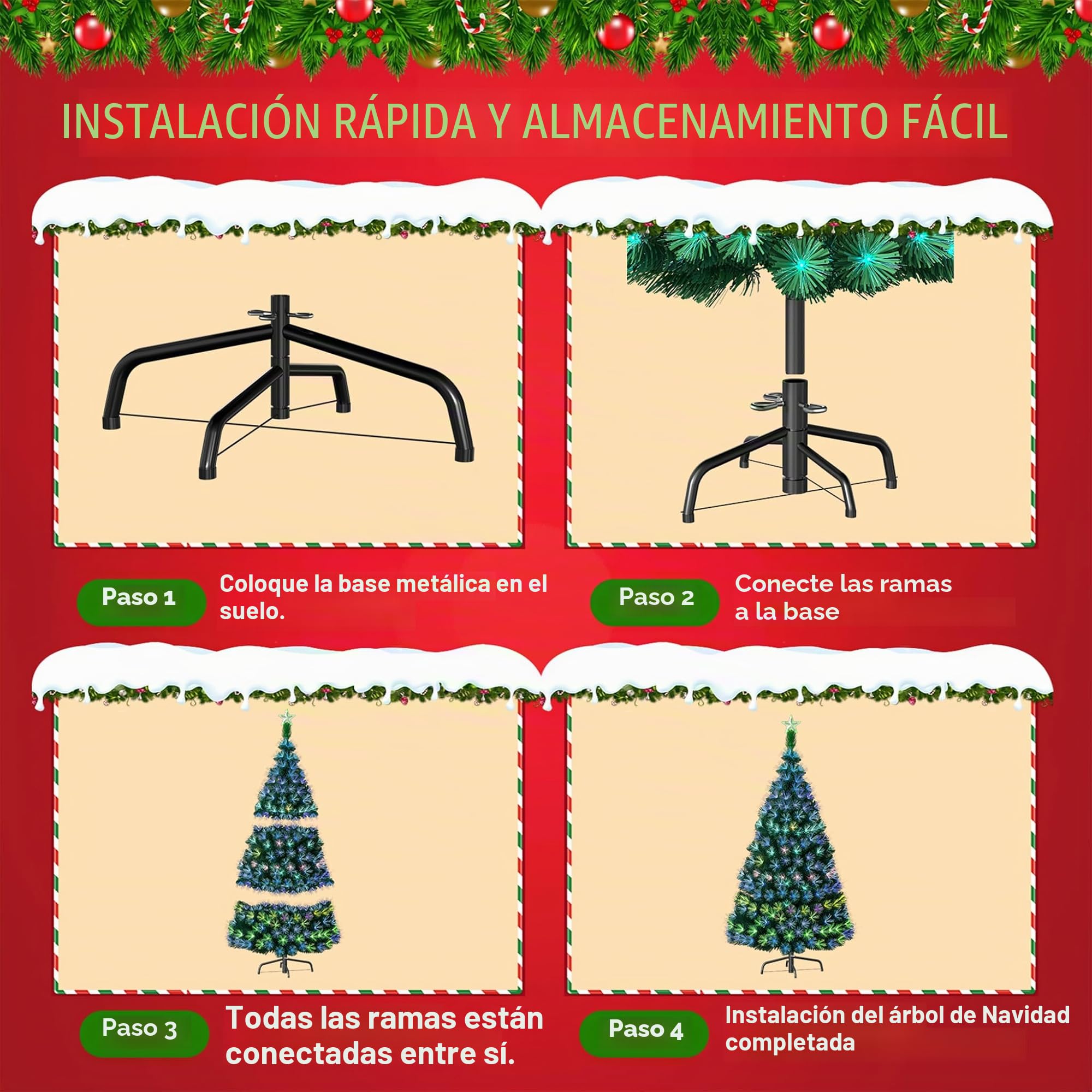 Aufun Árbol de Navidad Artificial 210cm,Árbol de Navidad con LED y Parte Superior de Estrella,Abeto de Fibra de Vidrio Artificial Que Cambia de Color para Hogar (2.1M,Fibra de Vidrio Colorida)