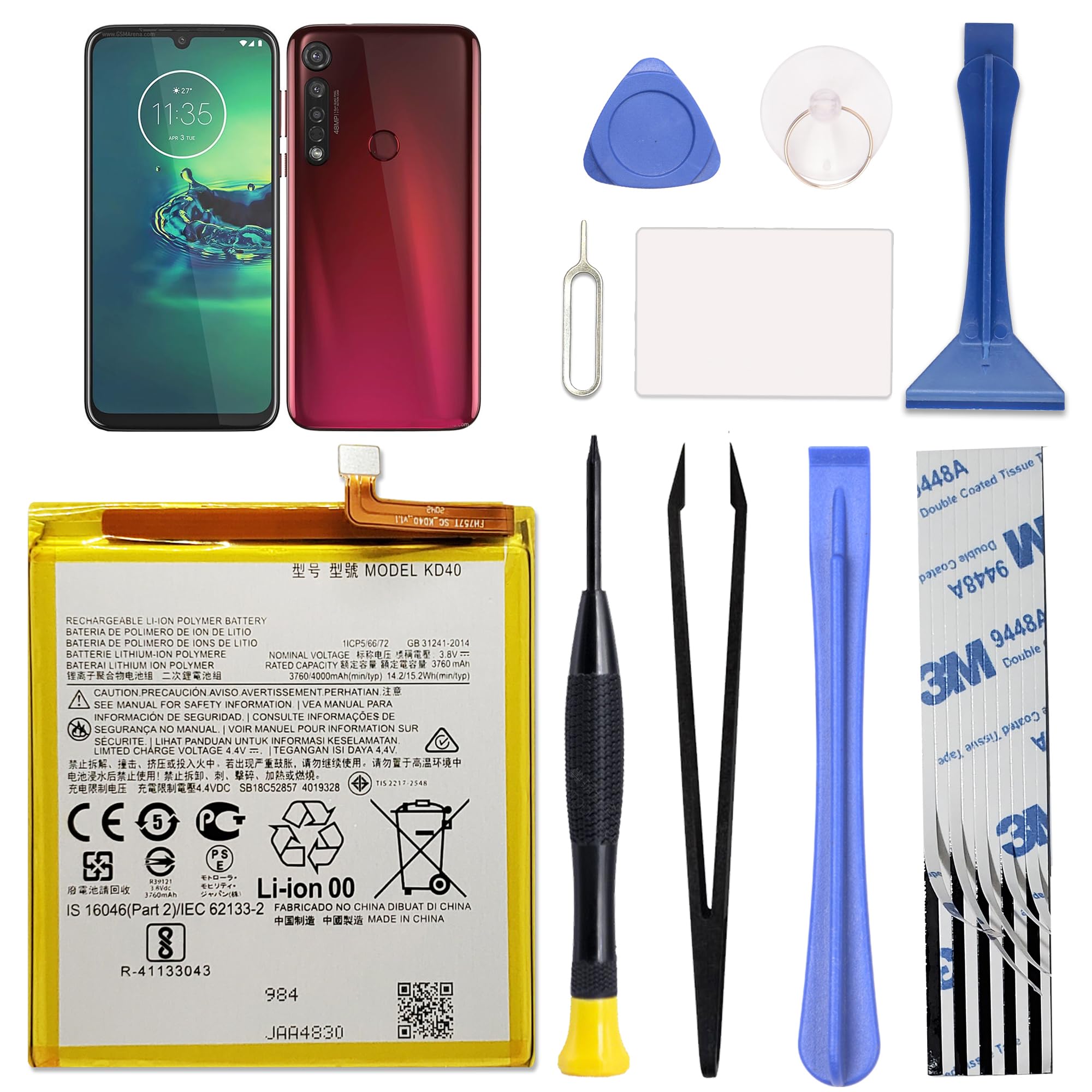 GREEN FUSION Only for Moto G8 Plus Battery Replacement, KD40 Battery for Moto G8 Plus, with Repair Toolkit