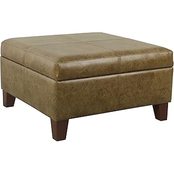 Amazon Com Homepop Faux Leather Square Storage Ottoman Coffee Table With Wood Legs Brown Furniture Decor