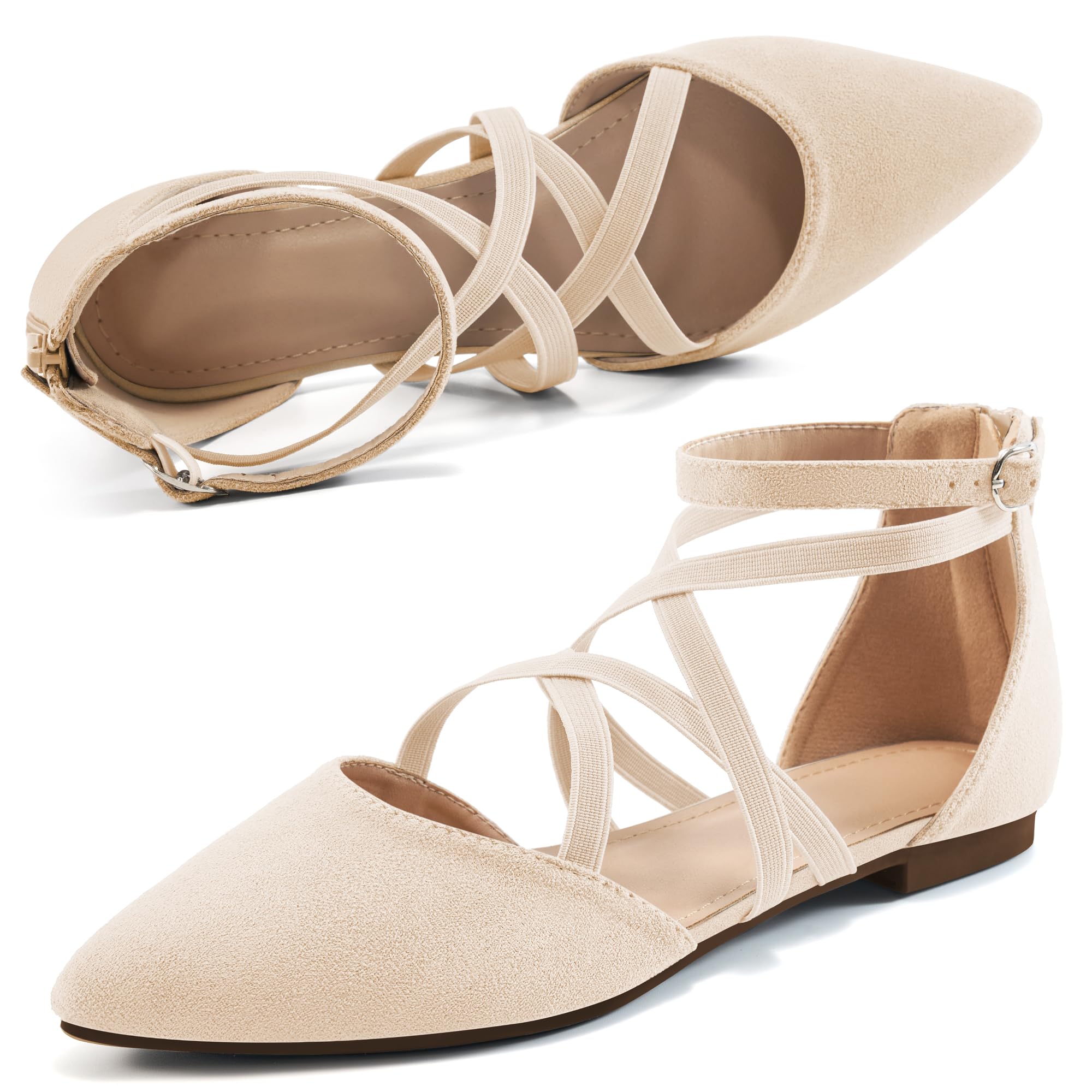 Reimferce Womens Ballet Flats for Wedding: Beige 9 Comfortable Dress Work Flat for 2026 - Ladies Dressy Zipper Walking Shoes