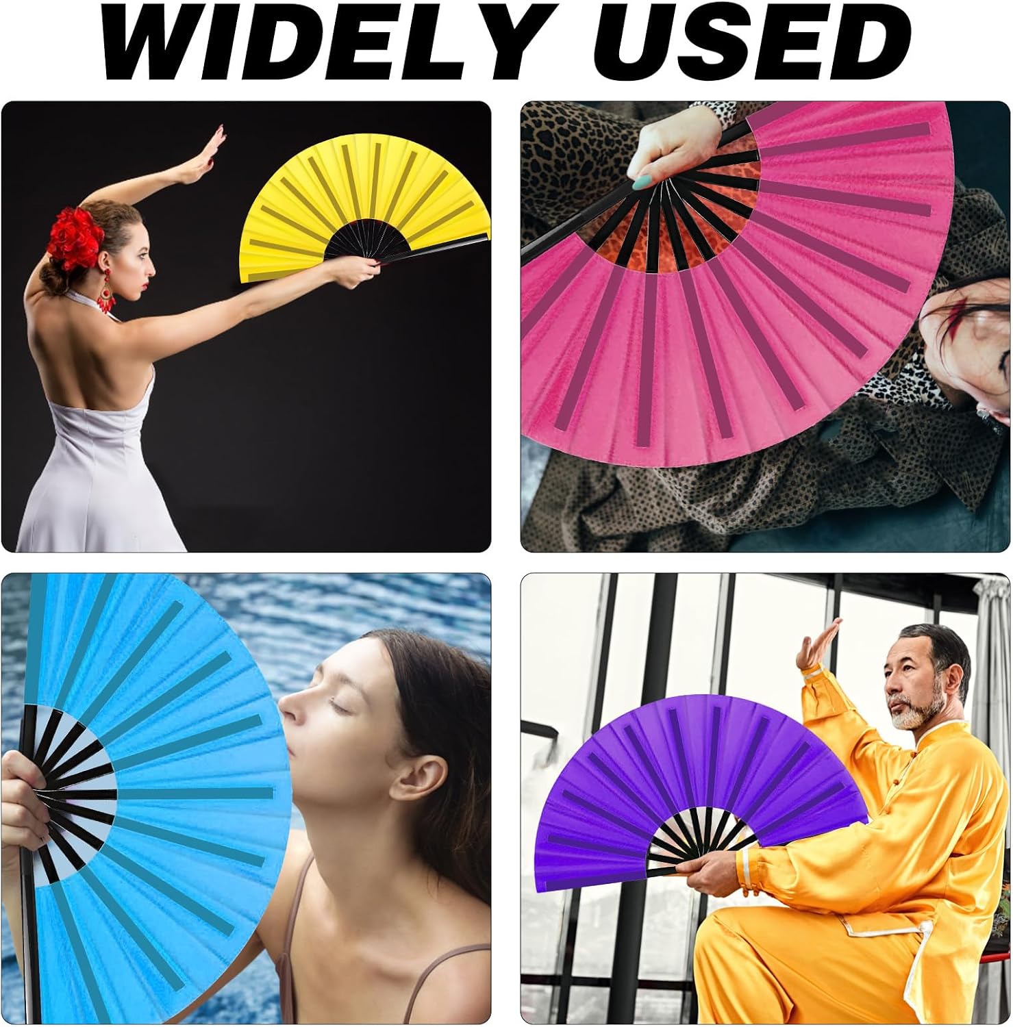 HINGTAI 8Pcs Folding Hand Fan Bulk, Popping Clacking Fans for Line Dancing Handheld Classic Style Mix Color Decorative for Dance Performance Party Dance Enthusiasts Wedding