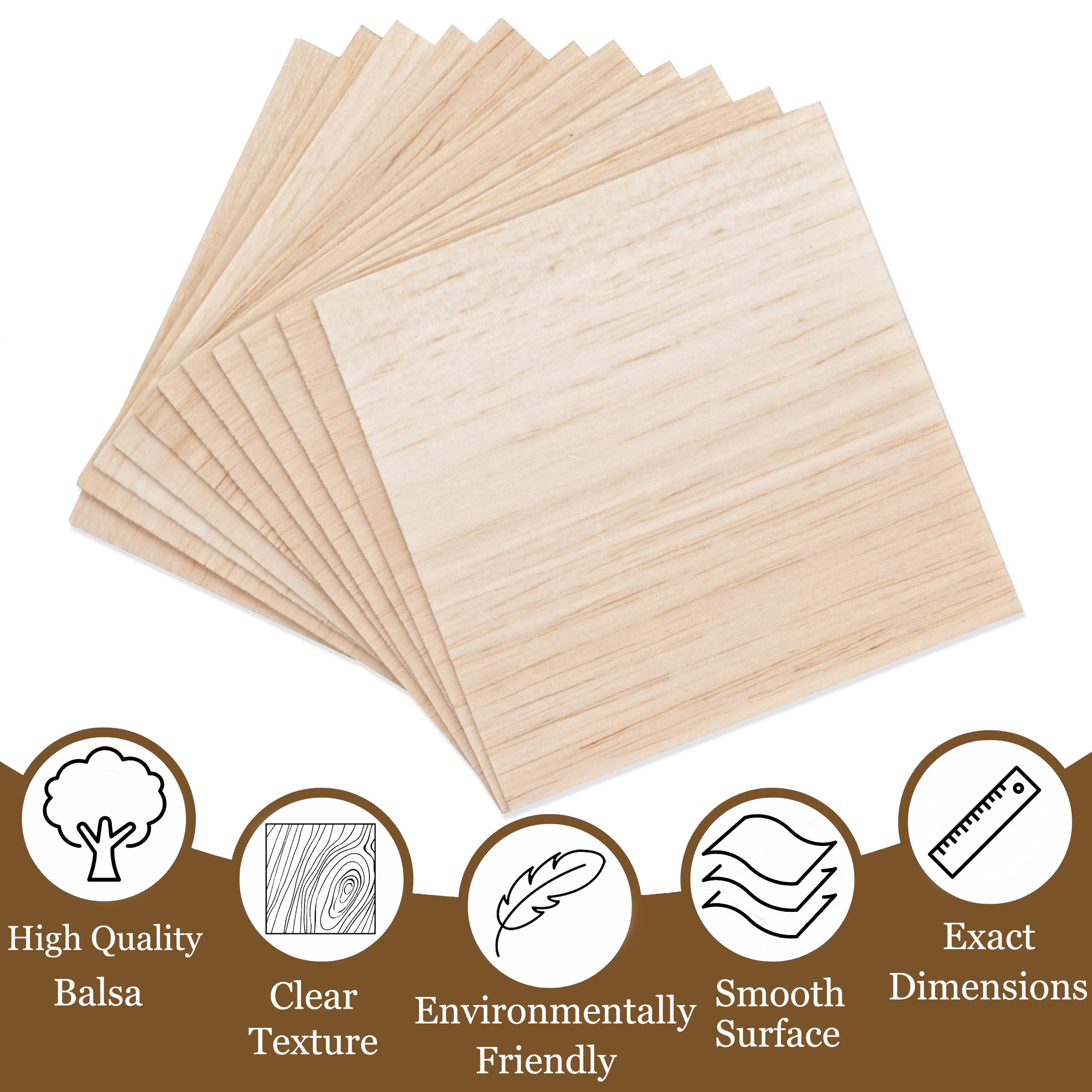 12 Pack Balsa Wood Sheets, 100x100x1 mm Balsa Wood Thin, BalsaWood Board for Home Decoration Arts, DIY Crafts Projects - Image 3