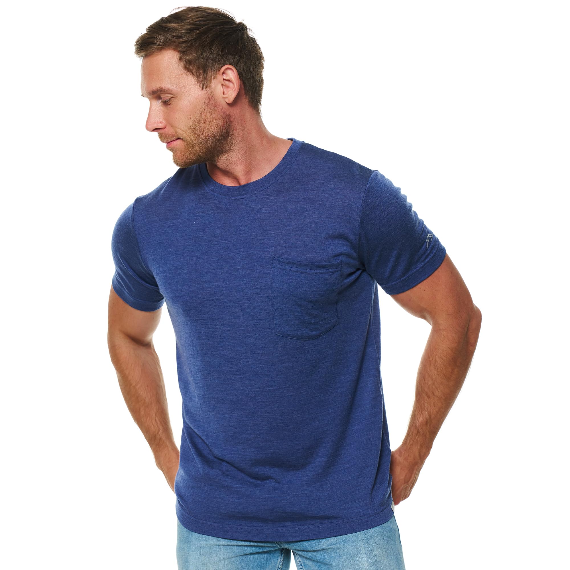 Merino Wool T-Shirt Mens - Short Sleeve Merino Wool Shirts for Men Sport Lightweight Thermal Base Layer Hiking Tshirt (Small, Windsor Blue Pocket