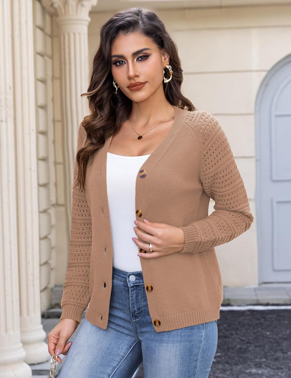 REDHOTYPE Women's Cardigans Sweater Casual Long Sleeve Open Front Cardigan Button Down Knit Chunky Outwear Coats - Image 4