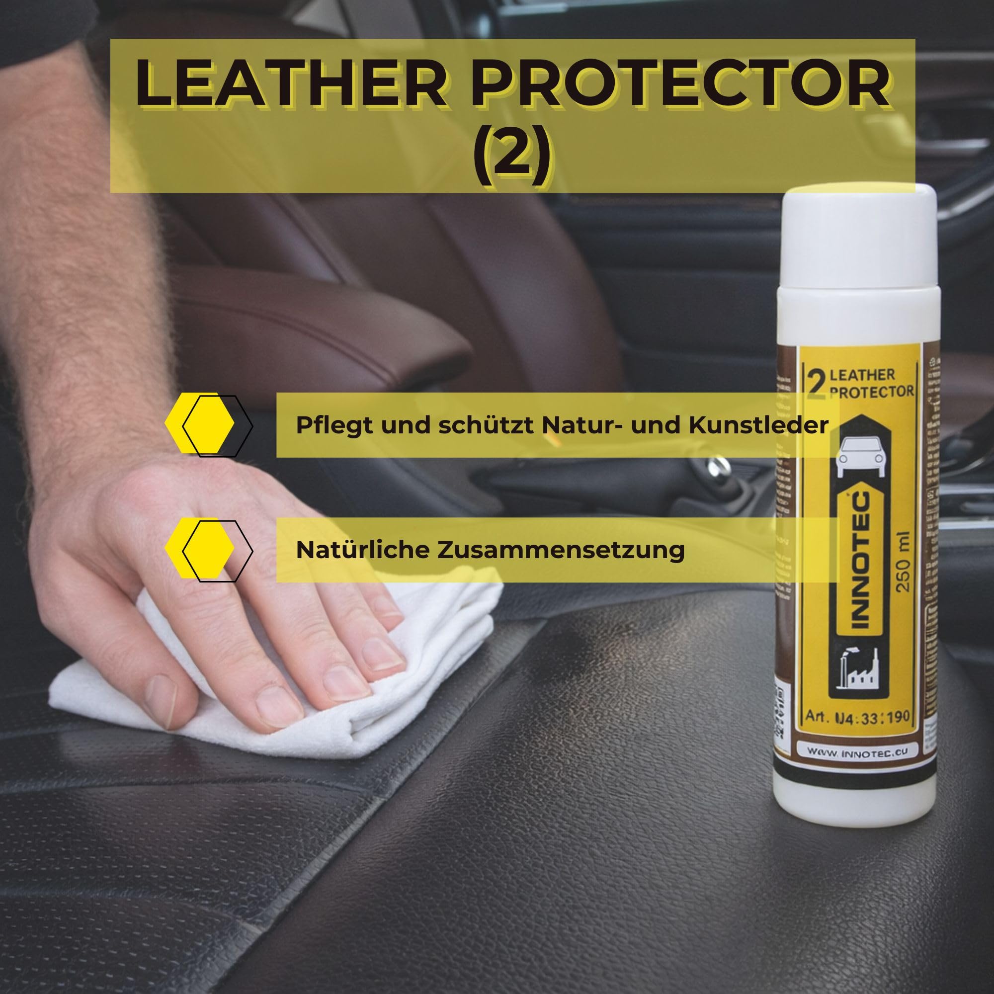 INNOTEC Leather Protector (2) 250 ml – Leder-Schutzspray für Pflege & Schutz unterschiedlichster Leder & lederartiger Flächen wie Fahrzeugsitze, Motorradleder, Möbel & Bekleidung – schützt und pflegt