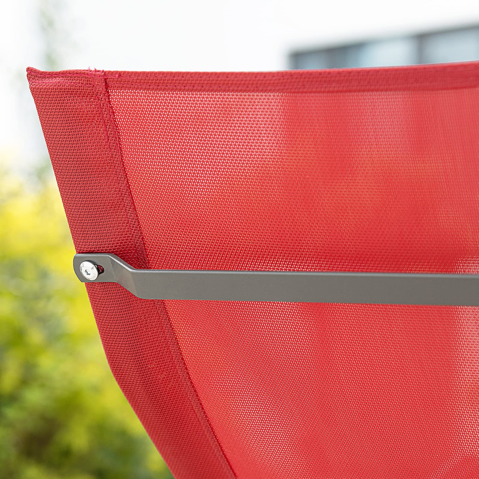 SoBuy Dondolo da Giardino Sedia a Dondolo da Esterno Lettino Prendisole con Tasca Laterale Poltrona da Giardino Sdraio per Patio Balcone Campeggio Spiaggia Rosso 143x57x85 cm OGS47-R